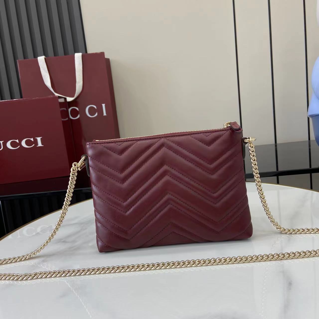 Gucci GG Marmont Pochette With Chain - DesignerGu
