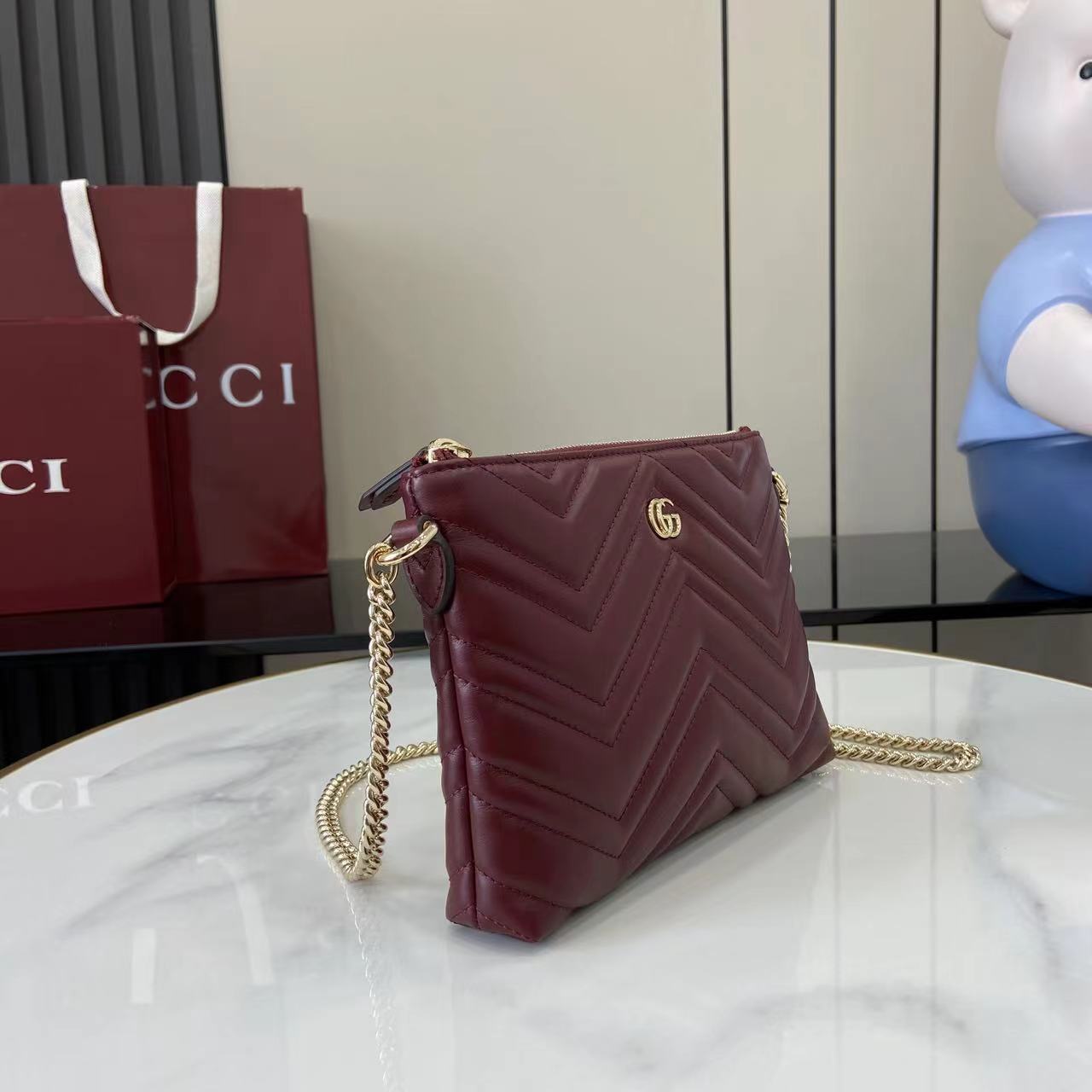 Gucci GG Marmont Pochette With Chain - DesignerGu