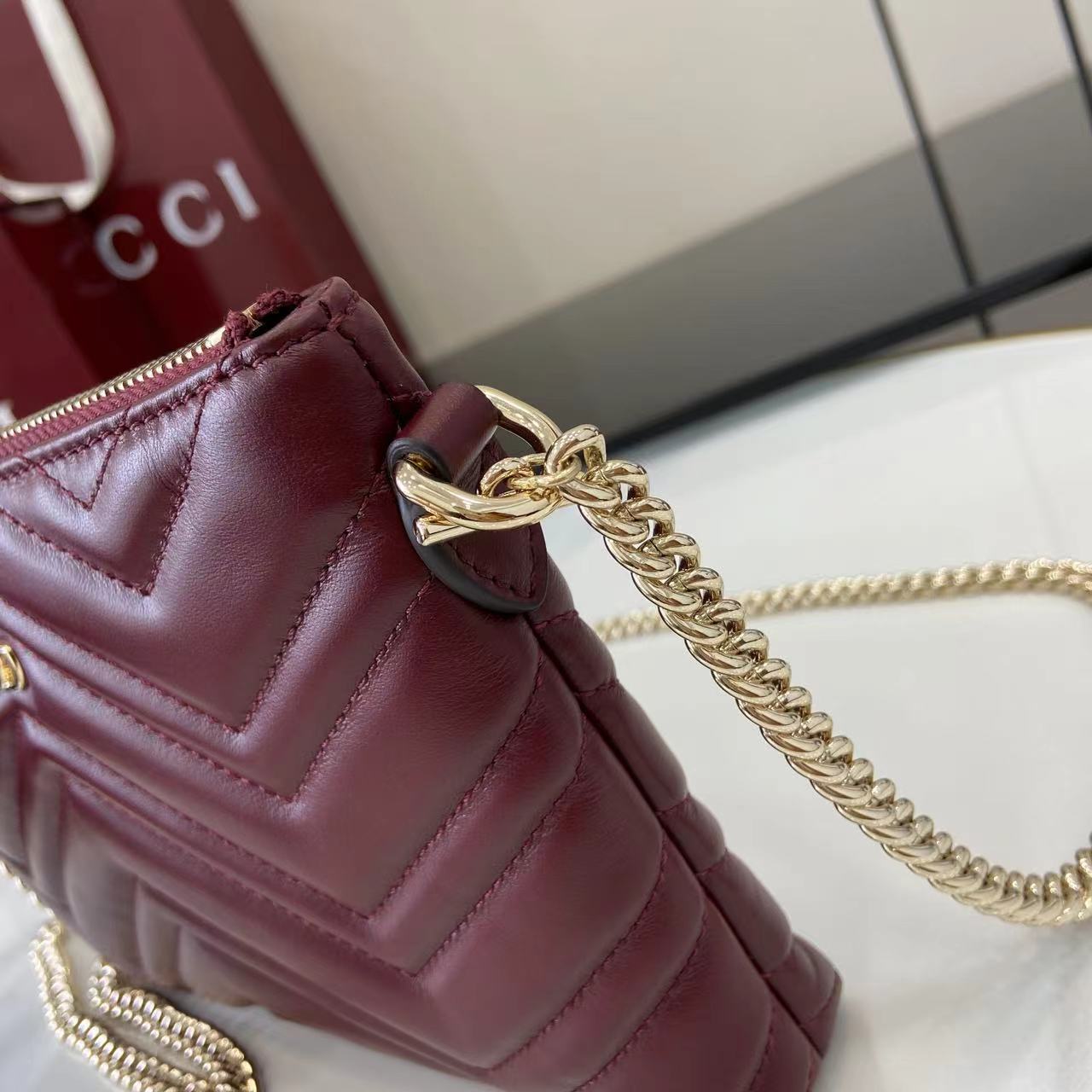 Gucci GG Marmont Pochette With Chain - DesignerGu