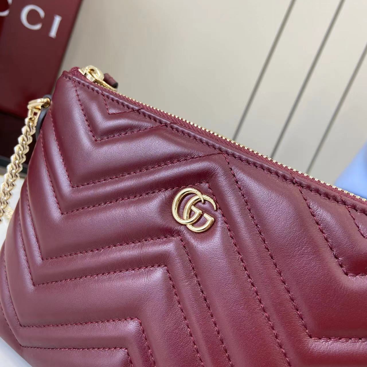 Gucci GG Marmont Pochette With Chain - DesignerGu