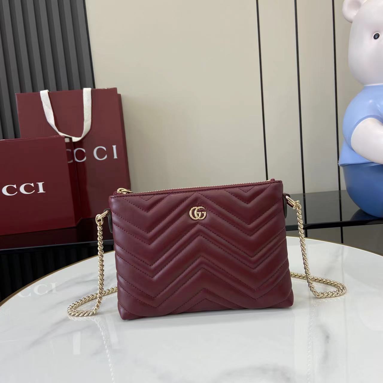 Gucci GG Marmont Pochette With Chain - DesignerGu