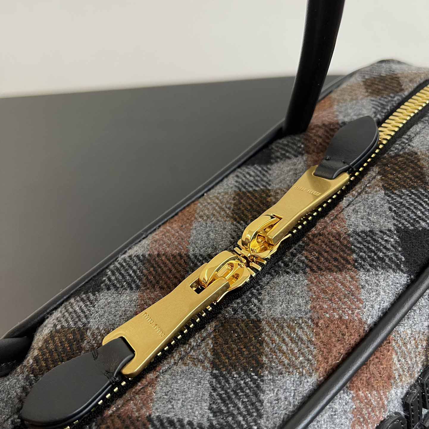 Miu Miu Beau Plaid And Leather Bag - DesignerGu