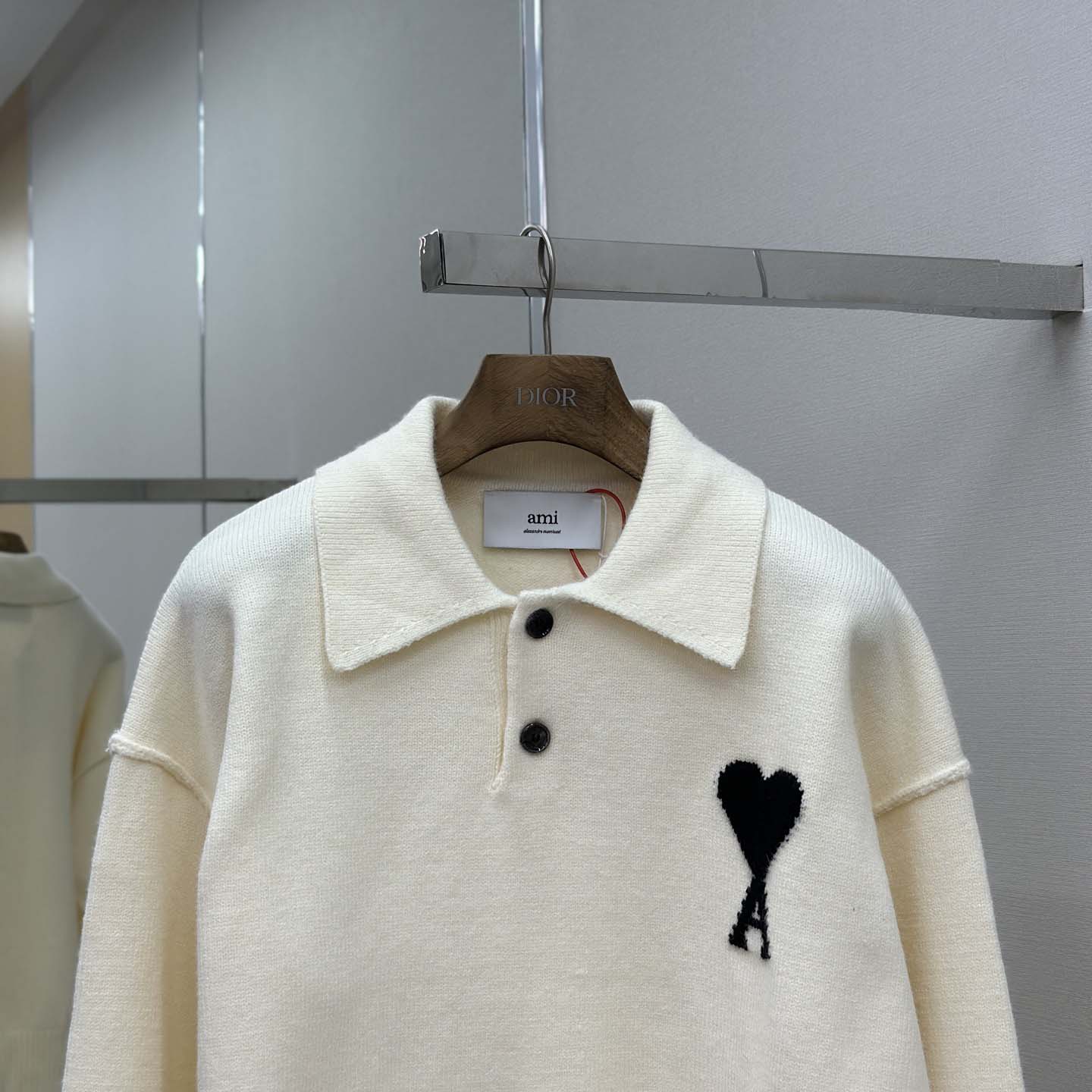 AMI Paris White Wool Ami De Coeur Polo - DesignerGu