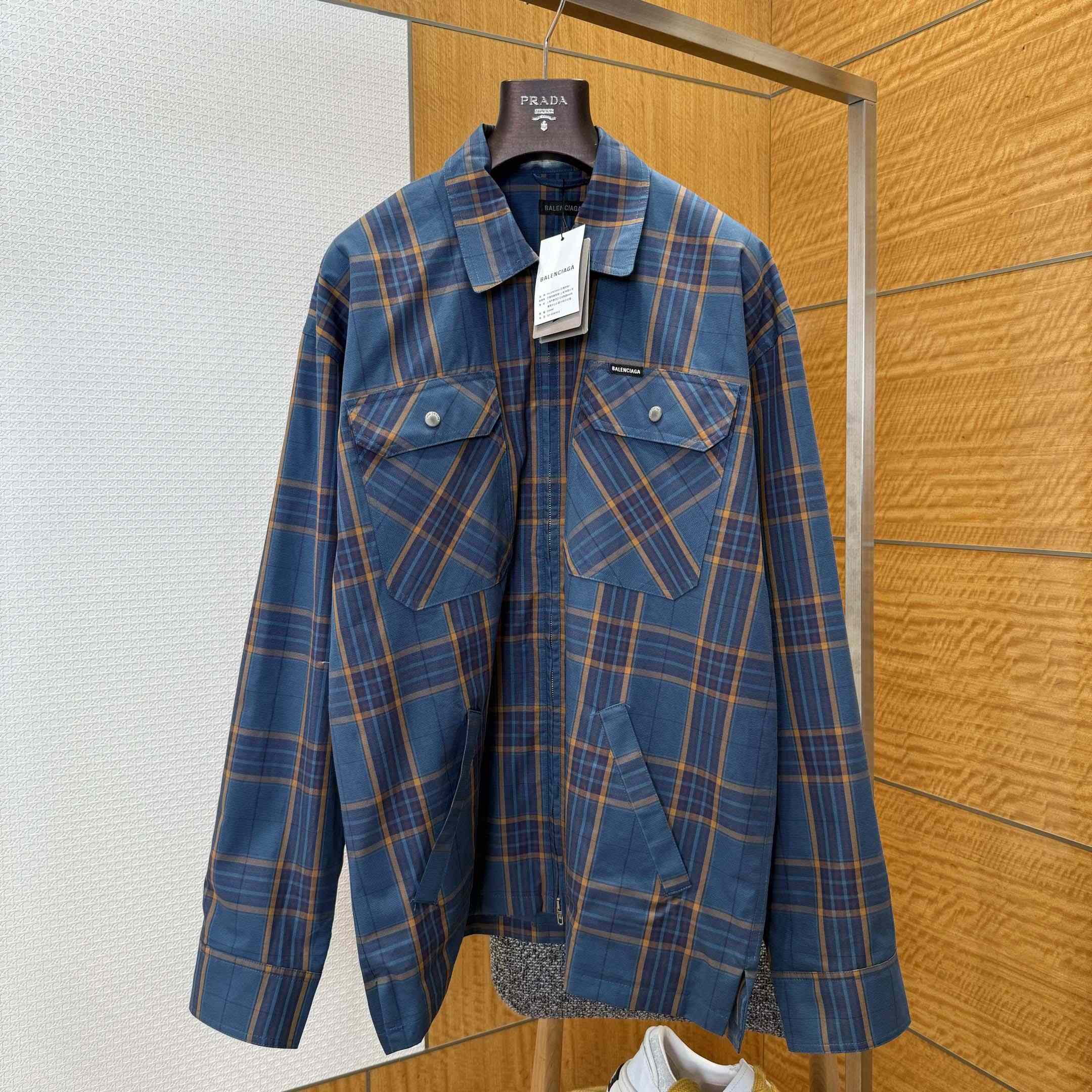 Balenciaga Zip-Up Shirt In Blue And Orange - DesignerGu