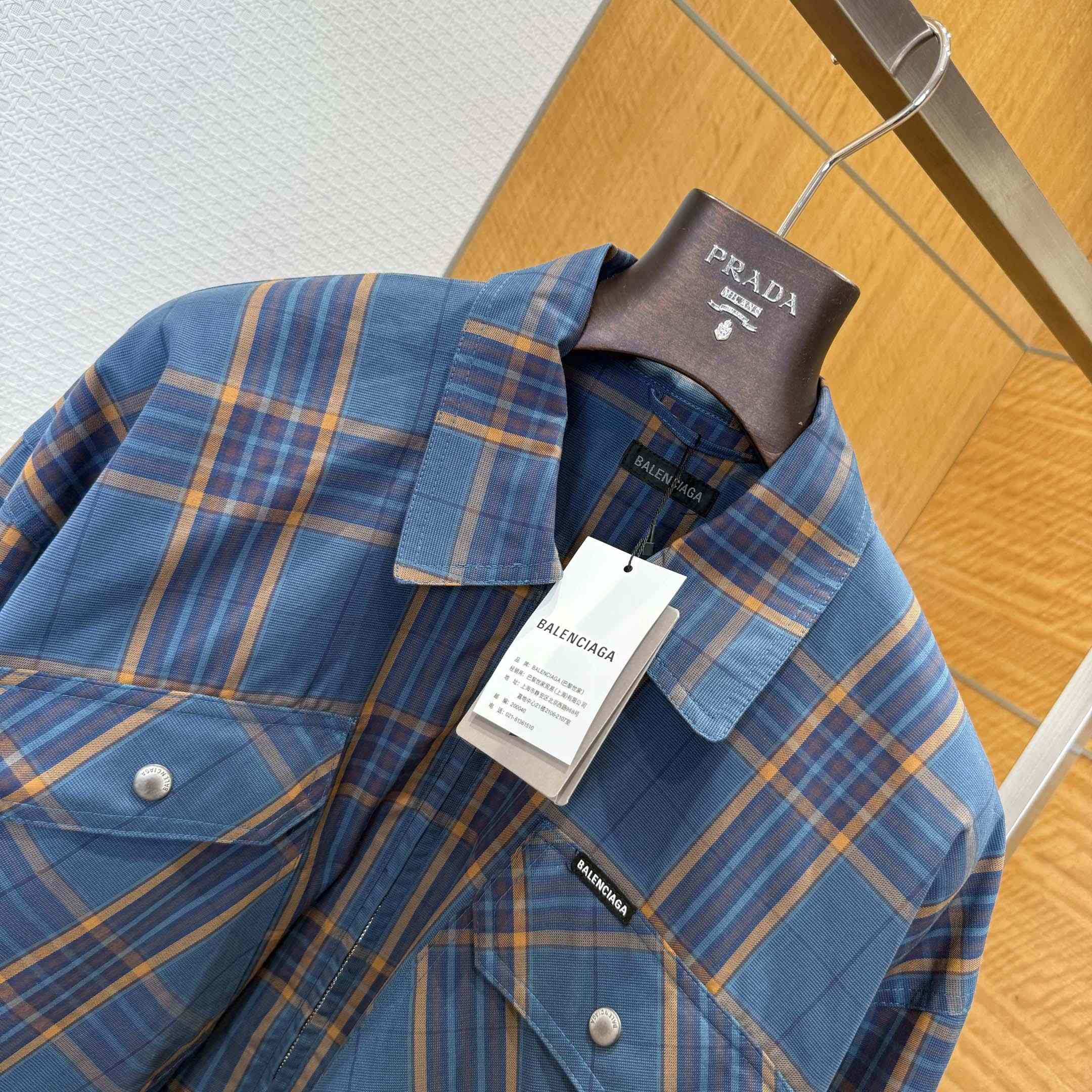 Balenciaga Zip-Up Shirt In Blue And Orange - DesignerGu