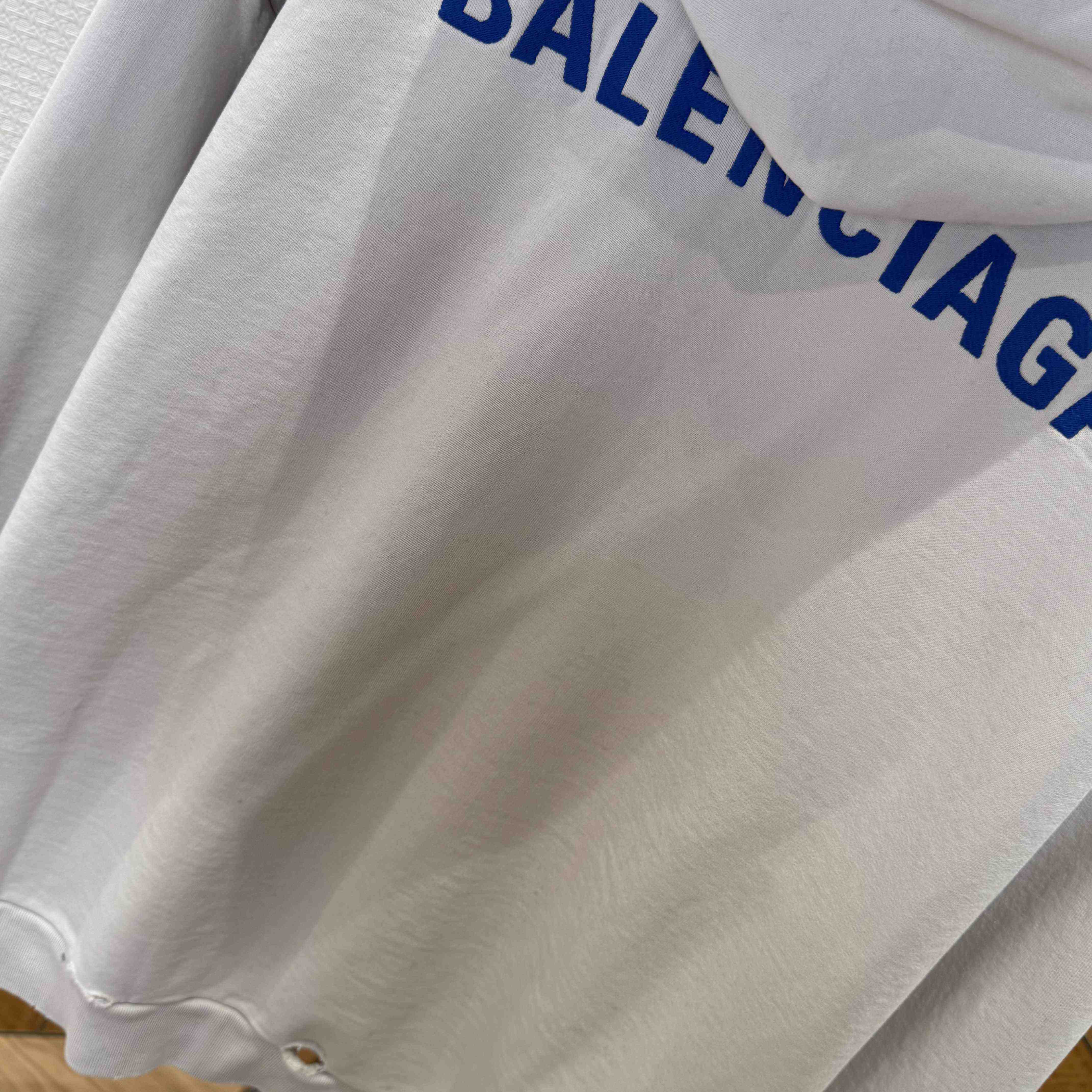 Balenciaga Back Zip-Up Hoodie Regular Fit In Dirty White And Blue Dry Fleece - DesignerGu