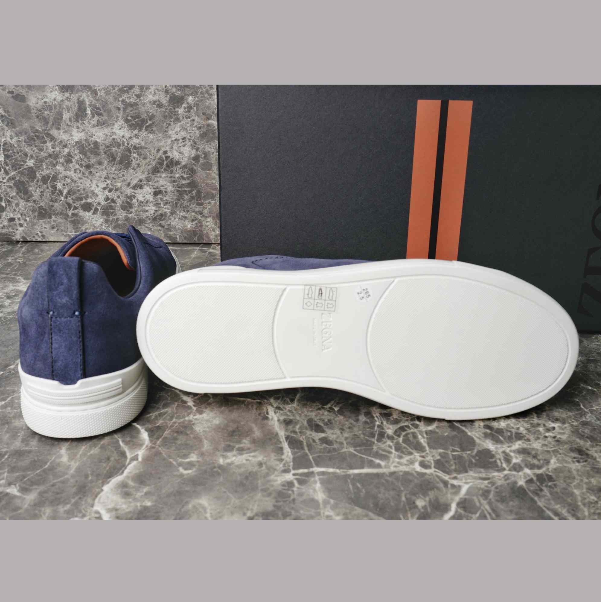 Zegna Utility Blue suede Triple Stitch™ Sneakers - DesignerGu