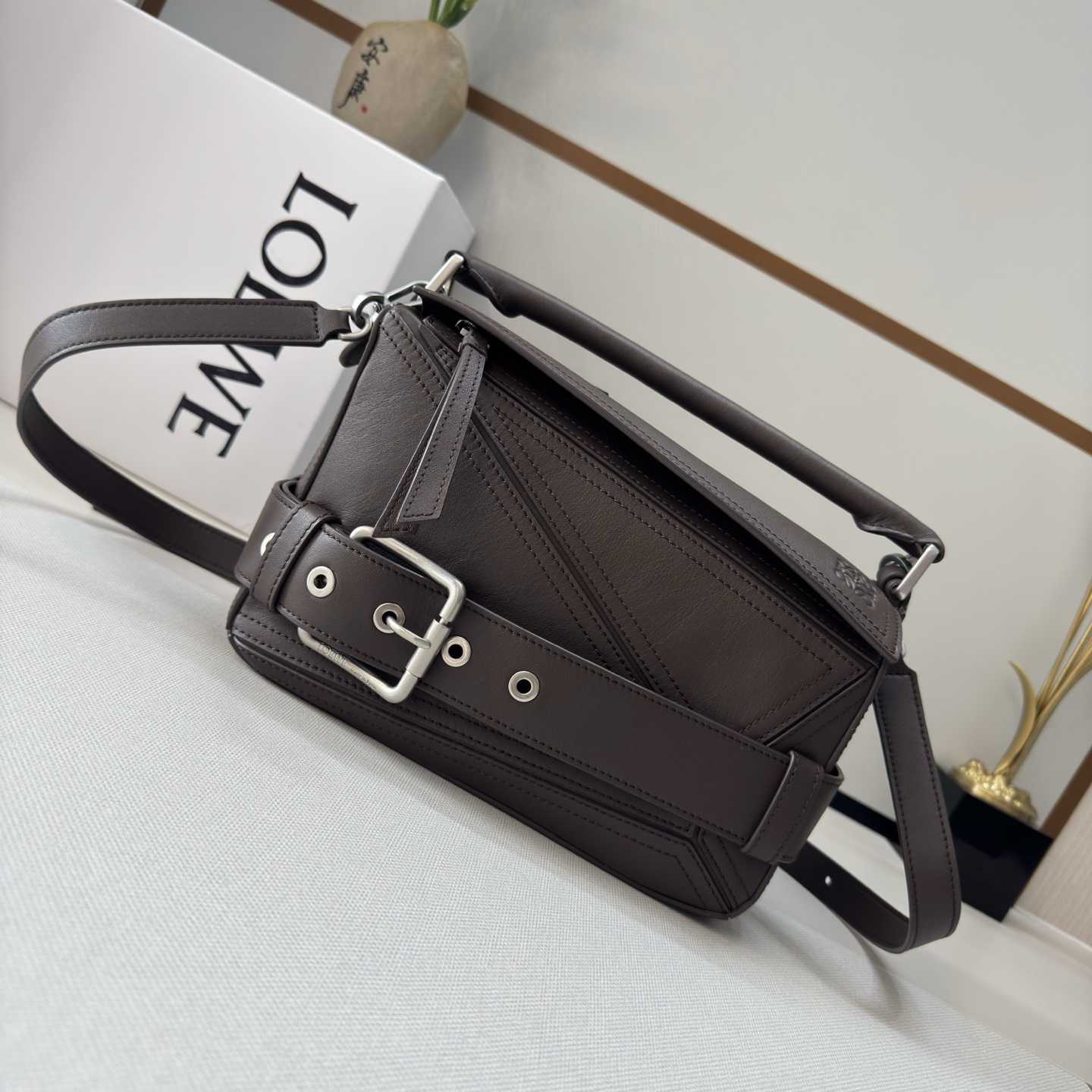 Loewe Small Puzzle Biker Bag In Shiny Calfskin - DesignerGu