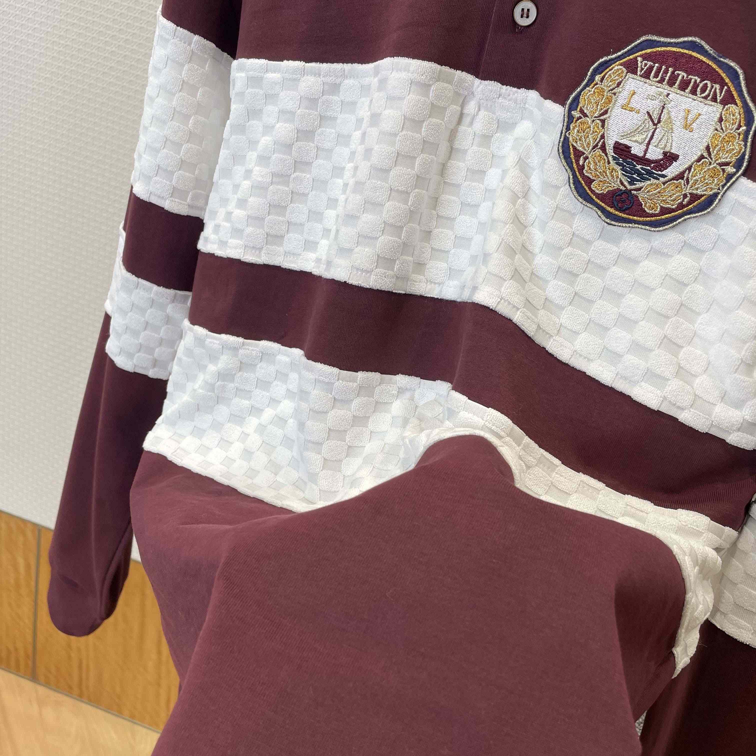 Louis Vuitton Damier Striped Long-Sleeved Polo Shirt   1AIKBY - DesignerGu