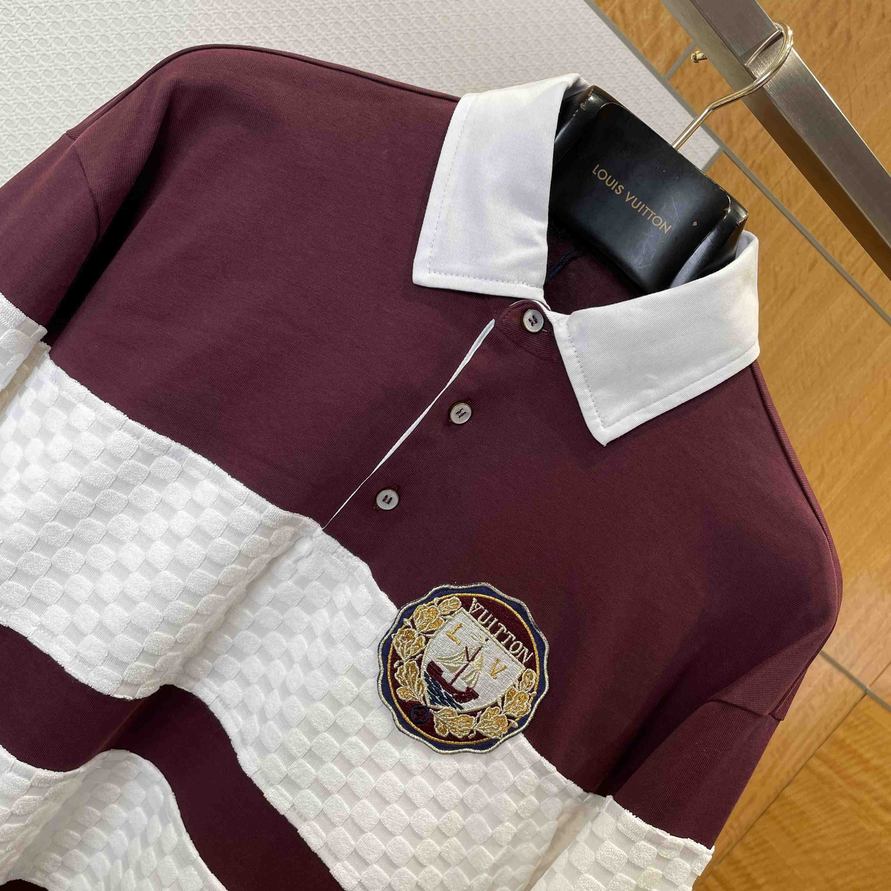 Louis Vuitton Damier Striped Long-Sleeved Polo Shirt   1AIKBY - DesignerGu