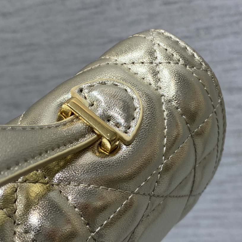 Dior Miss Caro Top Handle Pouch Metallic Pale Gold-Tone Macrocannage Calfskin  - DesignerGu