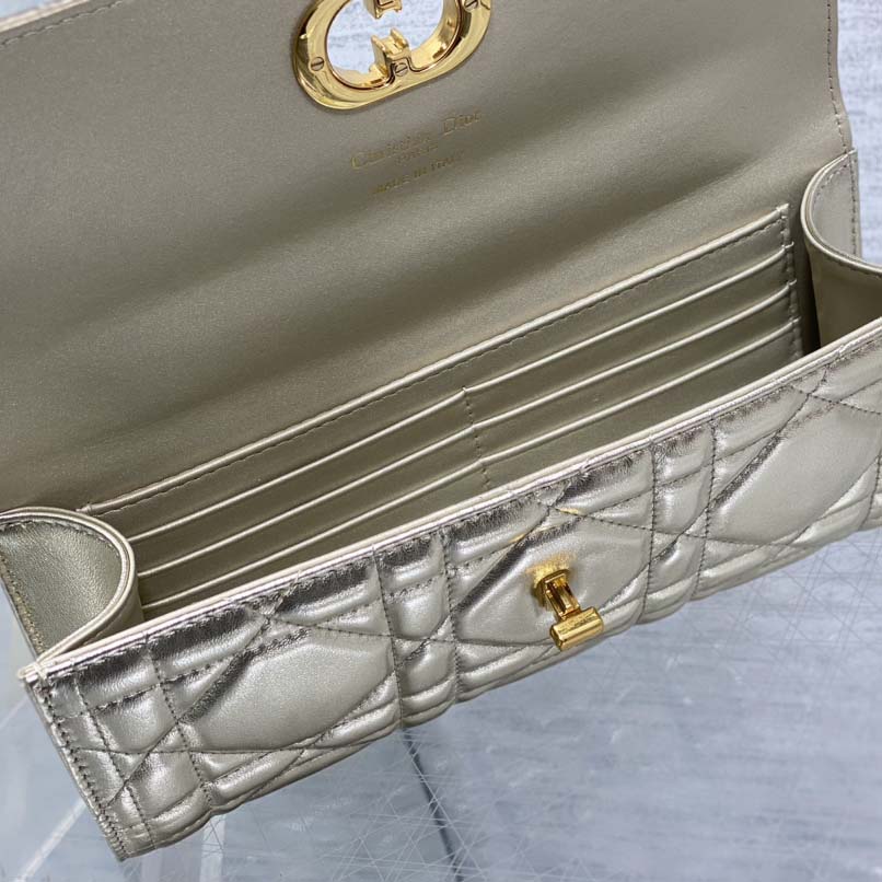 Dior Miss Caro Top Handle Pouch Metallic Pale Gold-Tone Macrocannage Calfskin  - DesignerGu