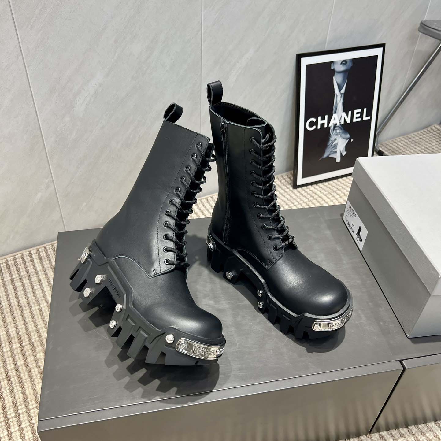 Balenciaga Bulldozer Lace-Up Boot in black matte smooth calfskin - DesignerGu