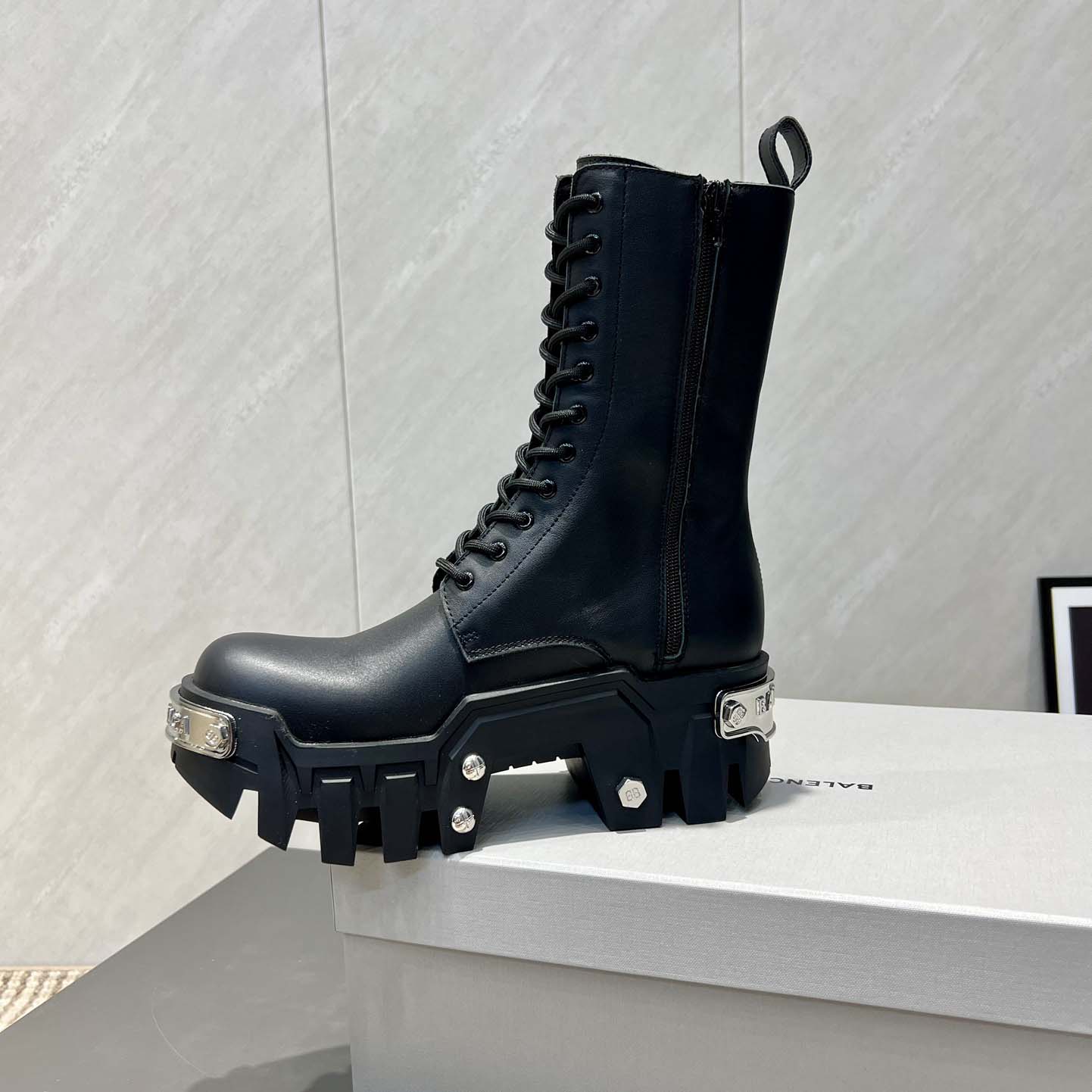 Balenciaga Bulldozer Lace-Up Boot in black matte smooth calfskin - DesignerGu