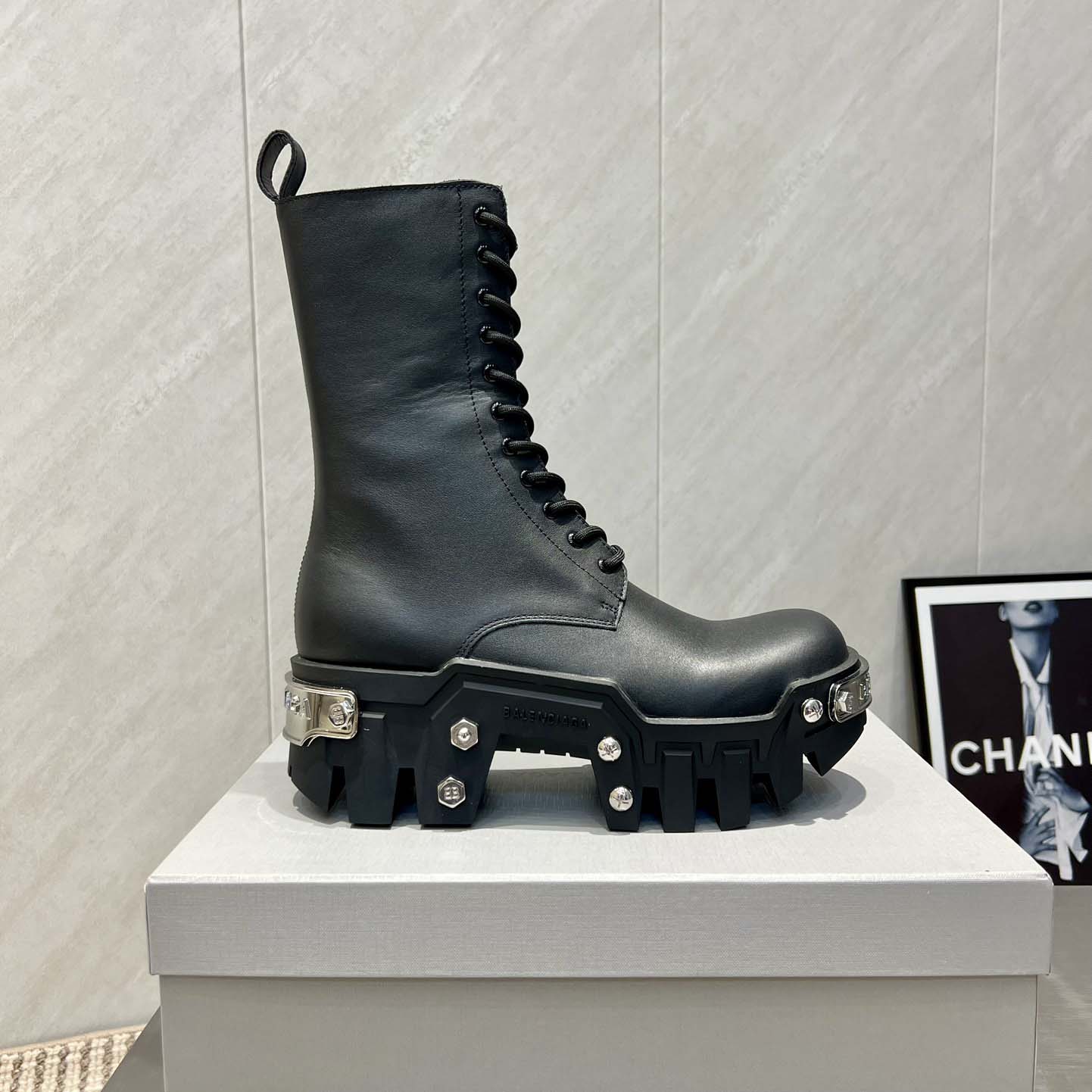 Balenciaga Bulldozer Lace-Up Boot in black matte smooth calfskin - DesignerGu