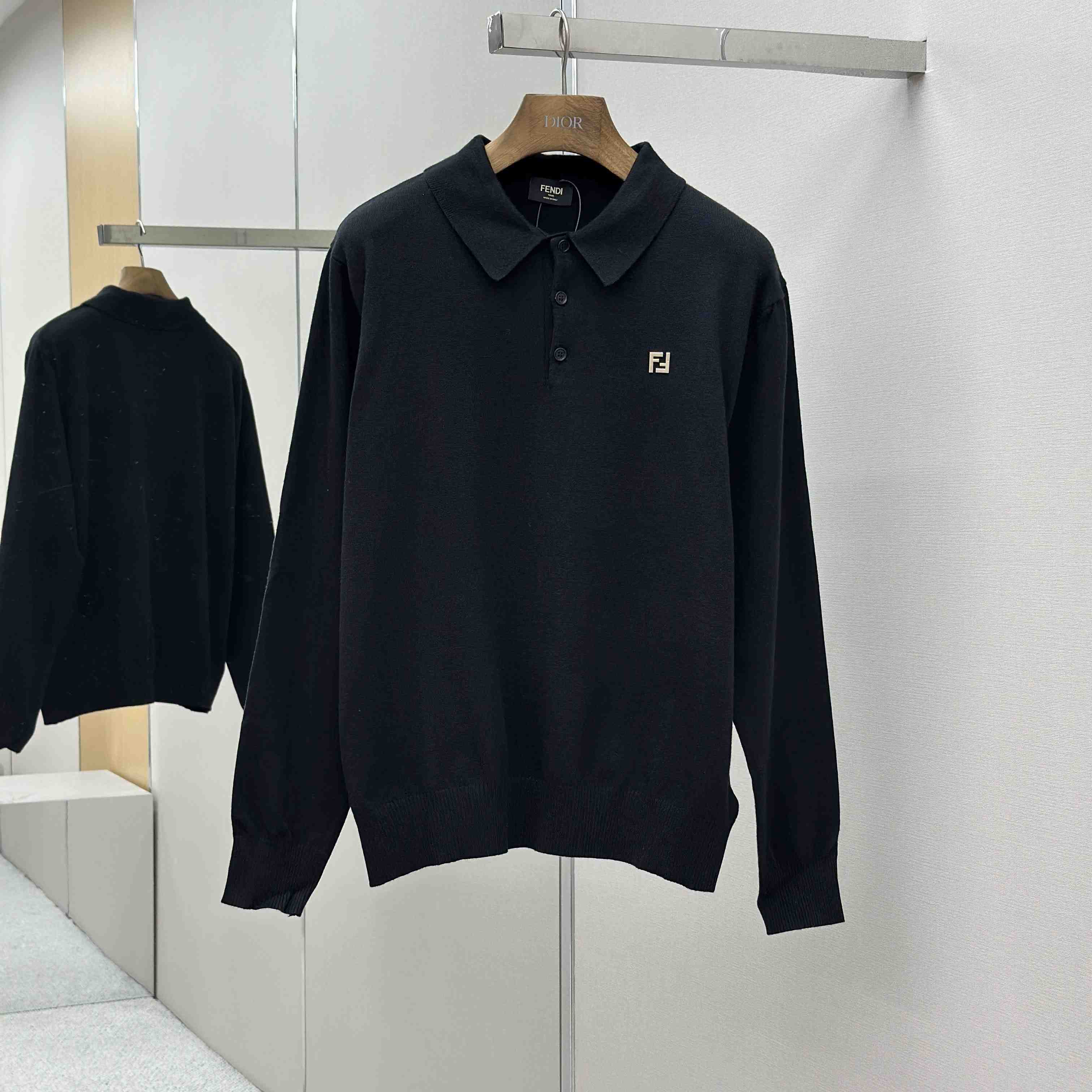 Fendi Black Wool Polo Shirt - DesignerGu