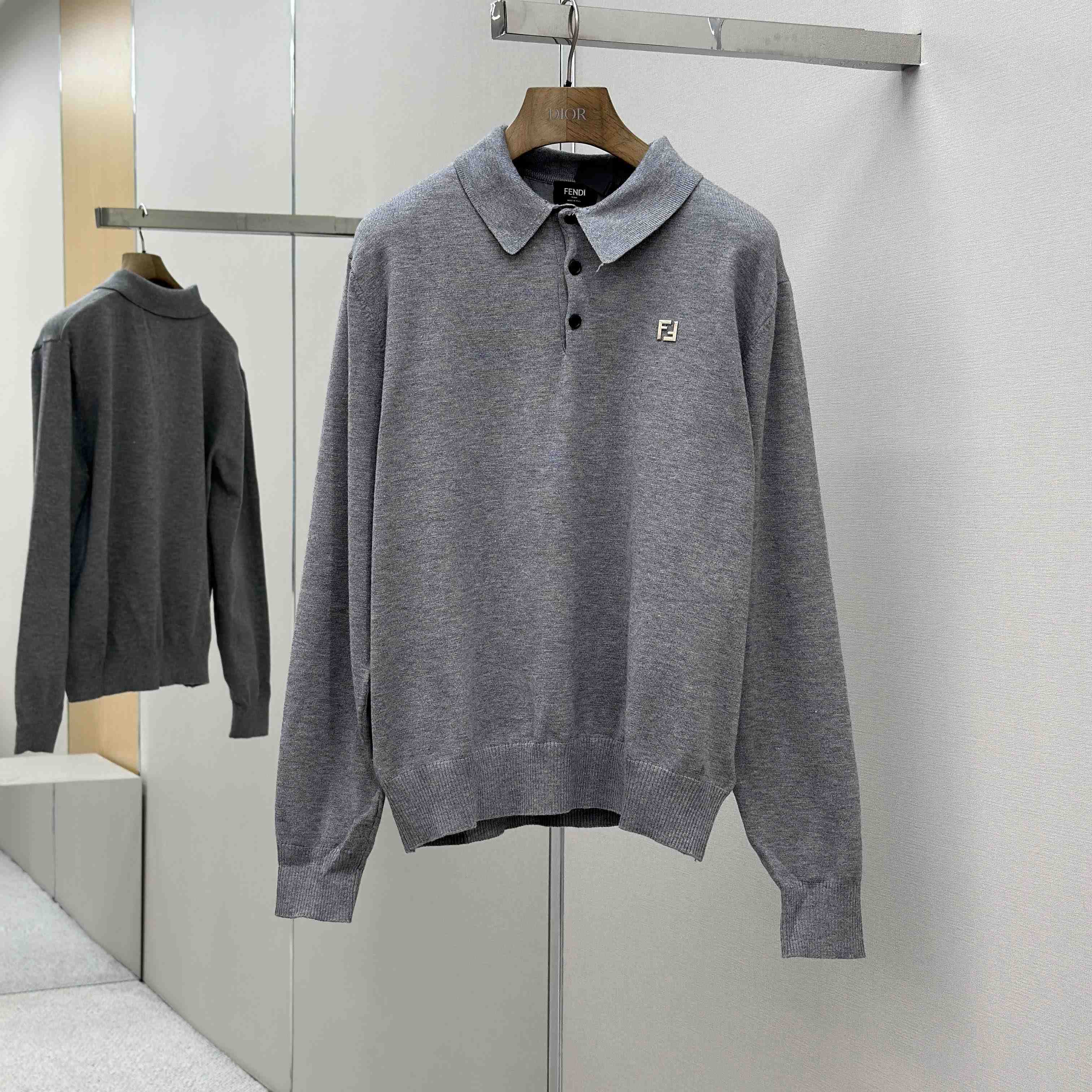 Fendi Gray Wool Polo Shirt - DesignerGu