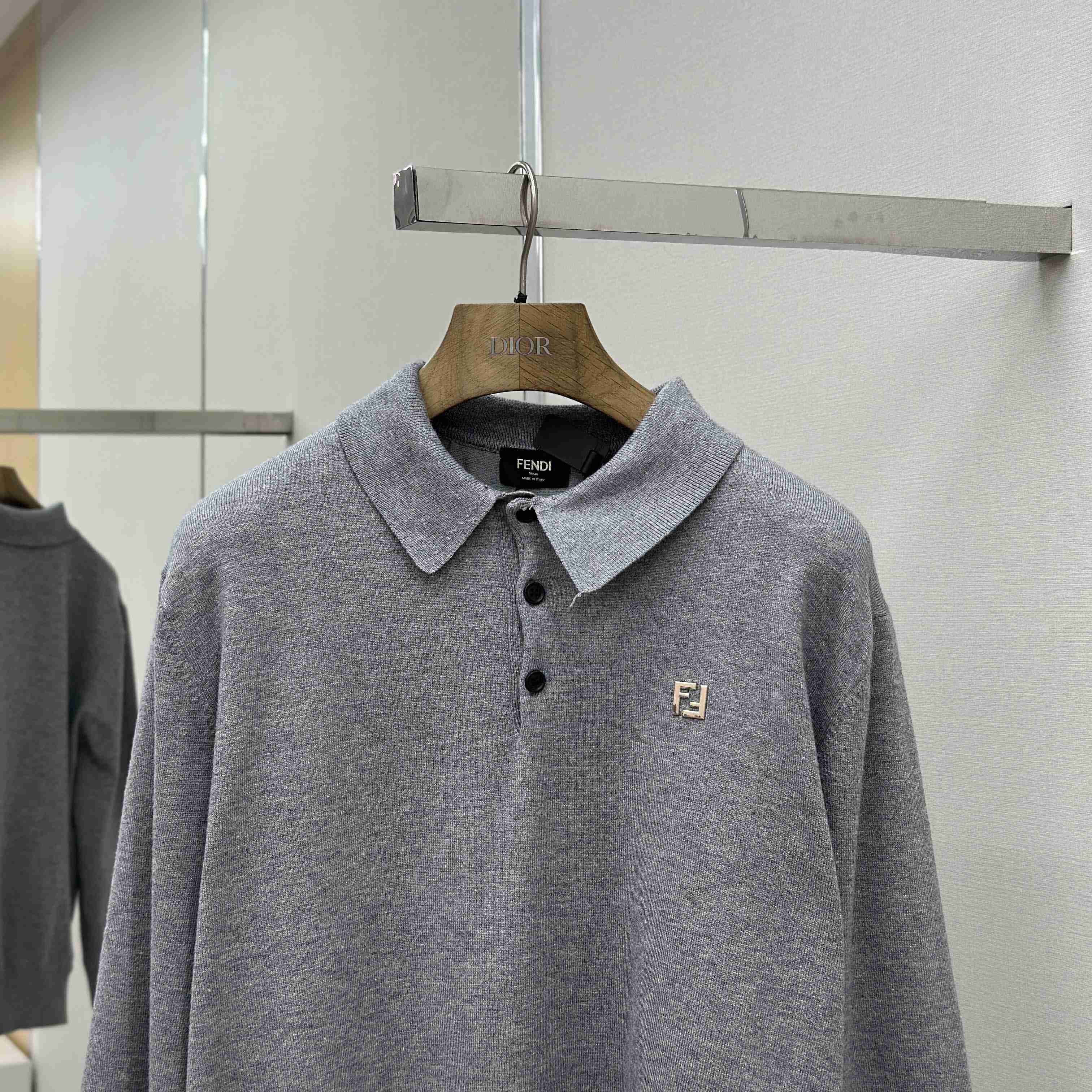 Fendi Gray Wool Polo Shirt - DesignerGu