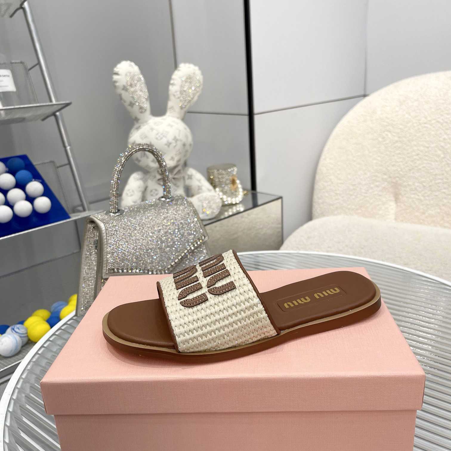 Miu Miu Logo-patch Raffia Slides - DesignerGu