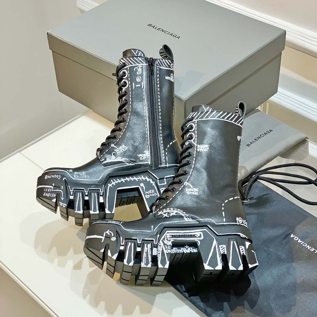 Balenciaga Bulldozer Lace-Up Boot In Black  - DesignerGu