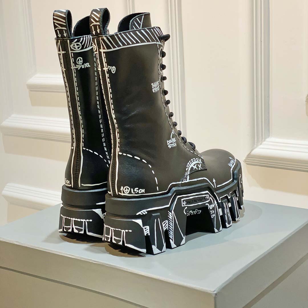 Balenciaga Bulldozer Lace-Up Boot In Black  - DesignerGu