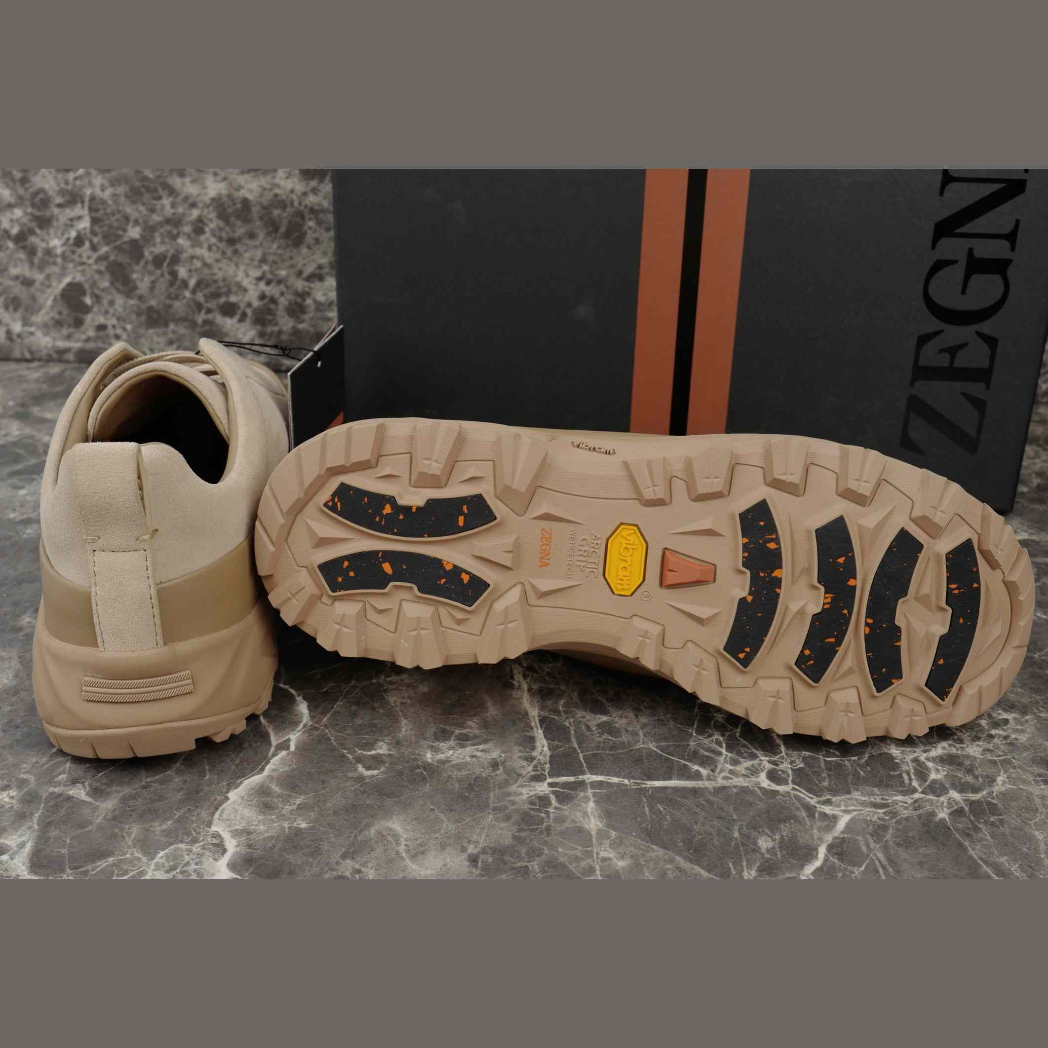 Zegna Light Taupe Leather and Suede Triple Stitch™ Monte Sneakers - DesignerGu