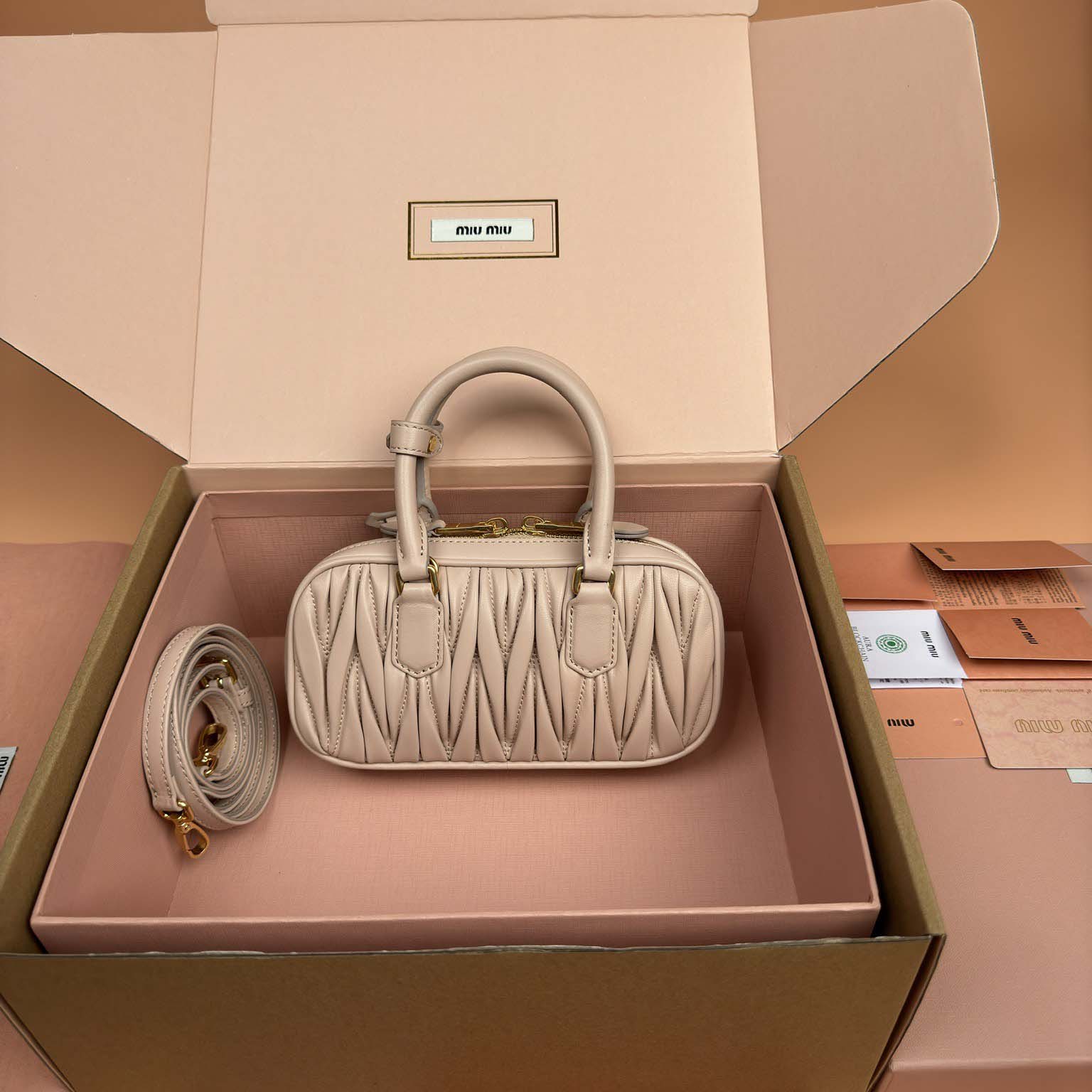 Miu Miu Powder Pink Arcadie Matelassé Nappa Leather Mini-bag - DesignerGu