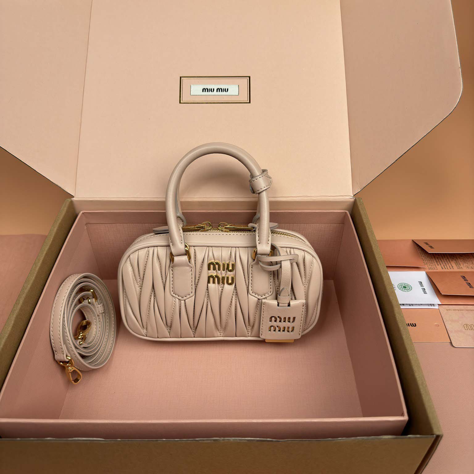 Miu Miu Powder Pink Arcadie Matelassé Nappa Leather Mini-bag - DesignerGu