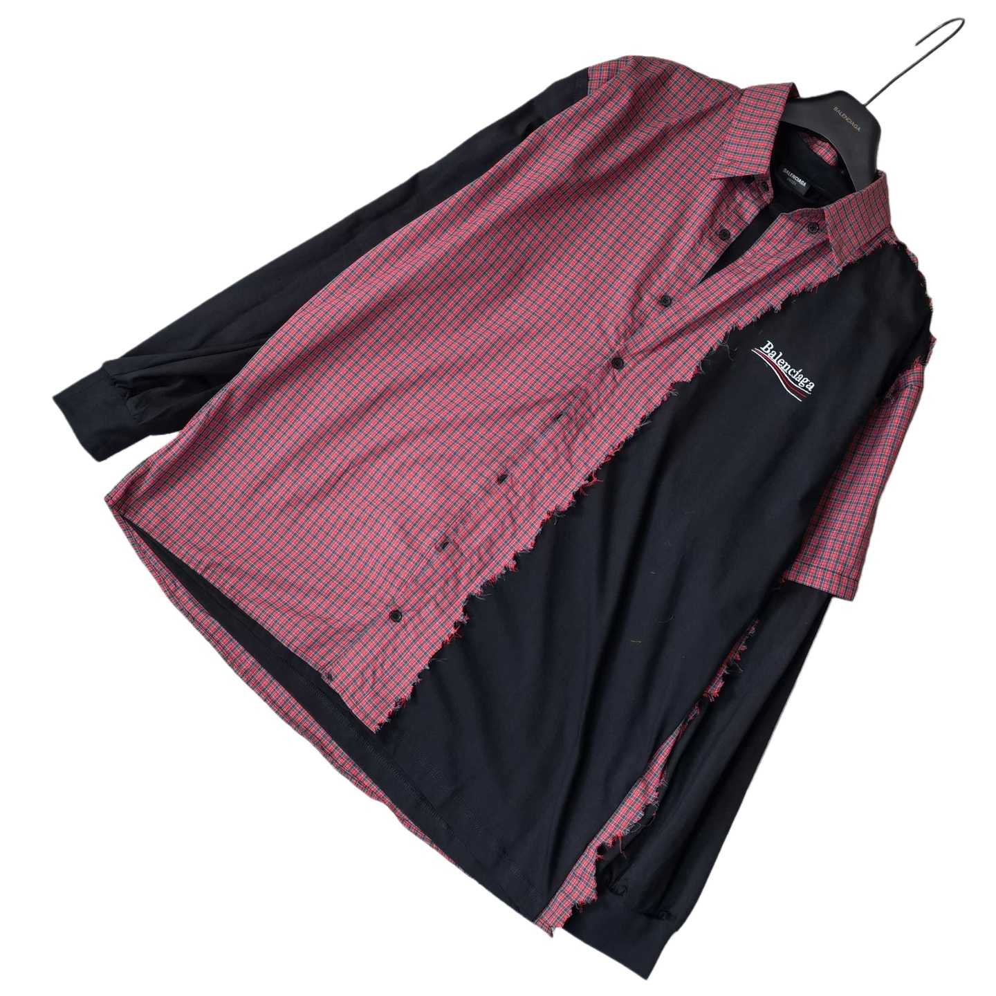 Balenciaga Men's Blue Paneled Long-Sleeve Shirt - DesignerGu