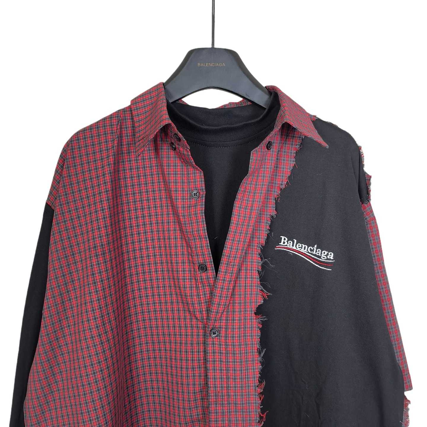 Balenciaga Men's Blue Paneled Long-Sleeve Shirt - DesignerGu