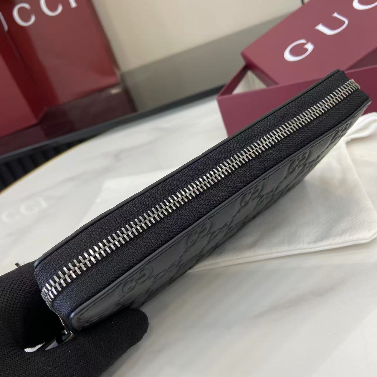 Gucci GG Emblem Zip Around Wallet - DesignerGu