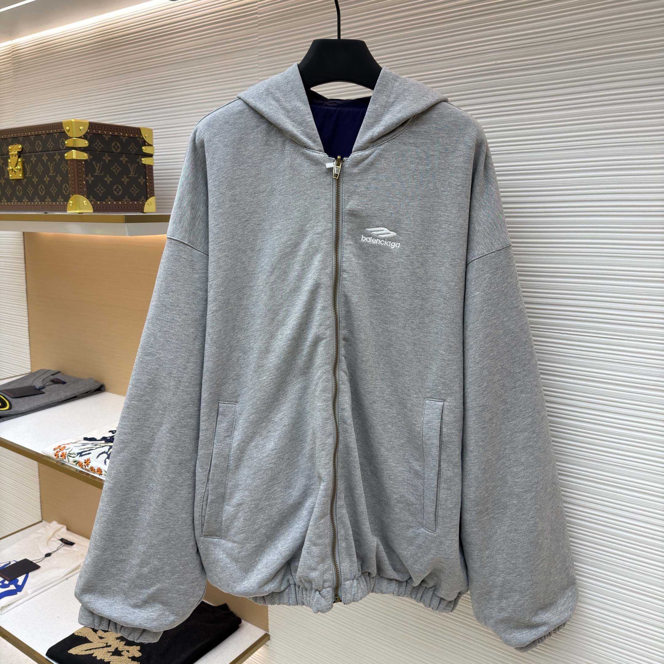 Balenciaga Navy Blue Reversible Jacket With Hood - DesignerGu