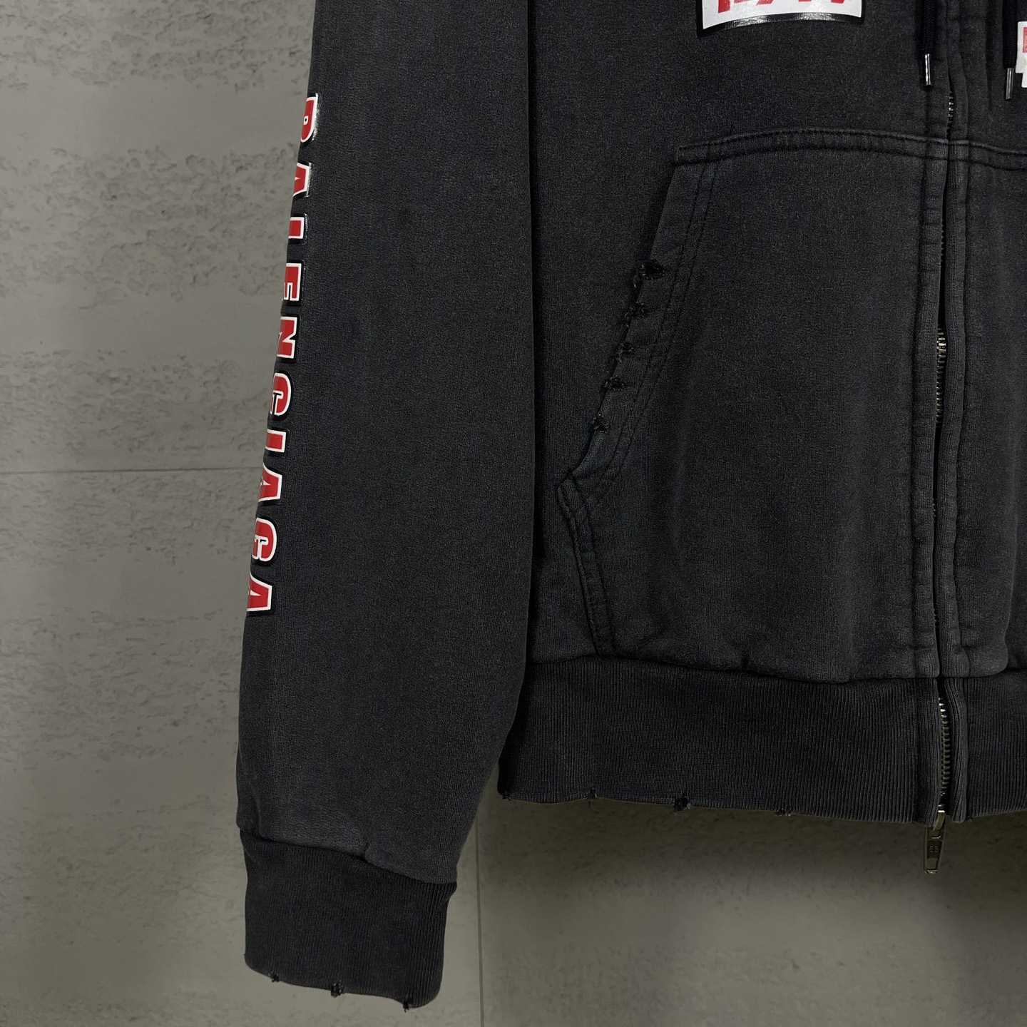 Balenciaga Sponsor Logos Large Zip-Up Hoodie In Faded Washed Black - DesignerGu