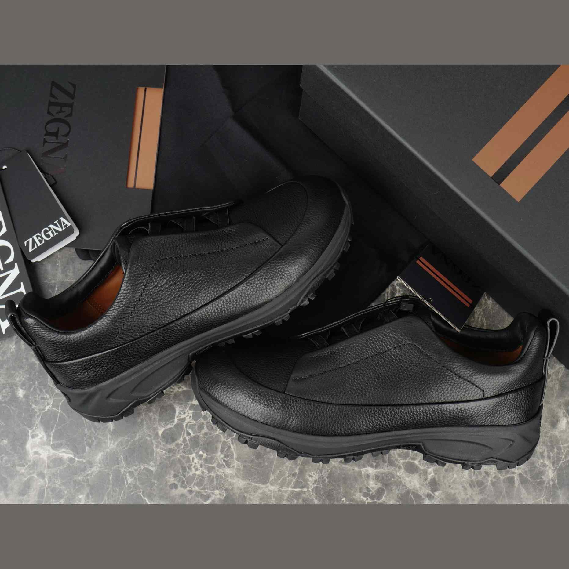 Zegna Black Leather Triple Stitch™ Monte Sneakers - DesignerGu