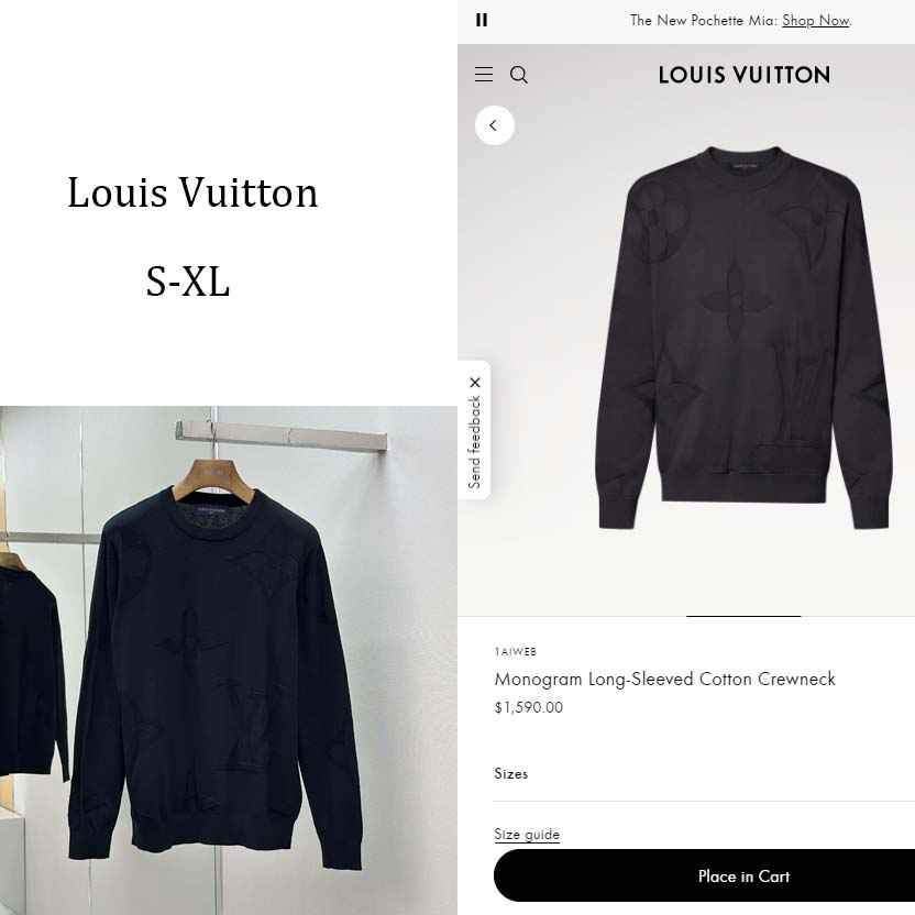 Louis Vuitton Monogram Long-Sleeved Cotton Crewneck   1AIWEB - DesignerGu