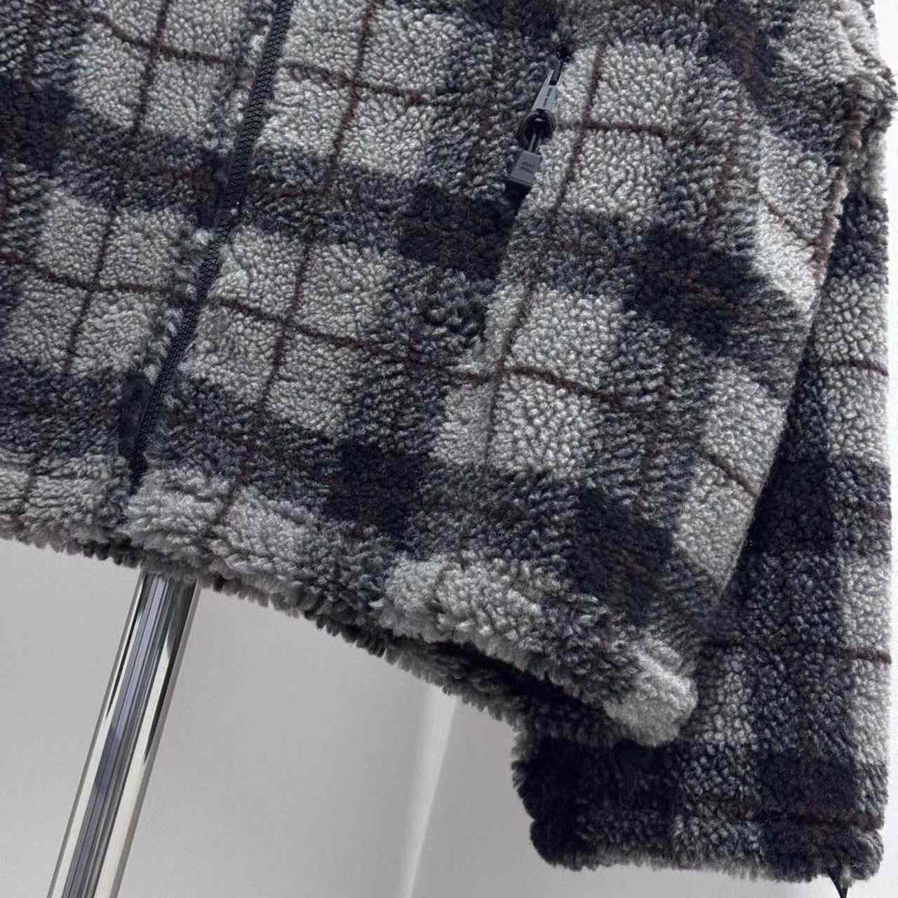 Miu Miu Checked Teddy Zipper Jacket - DesignerGu