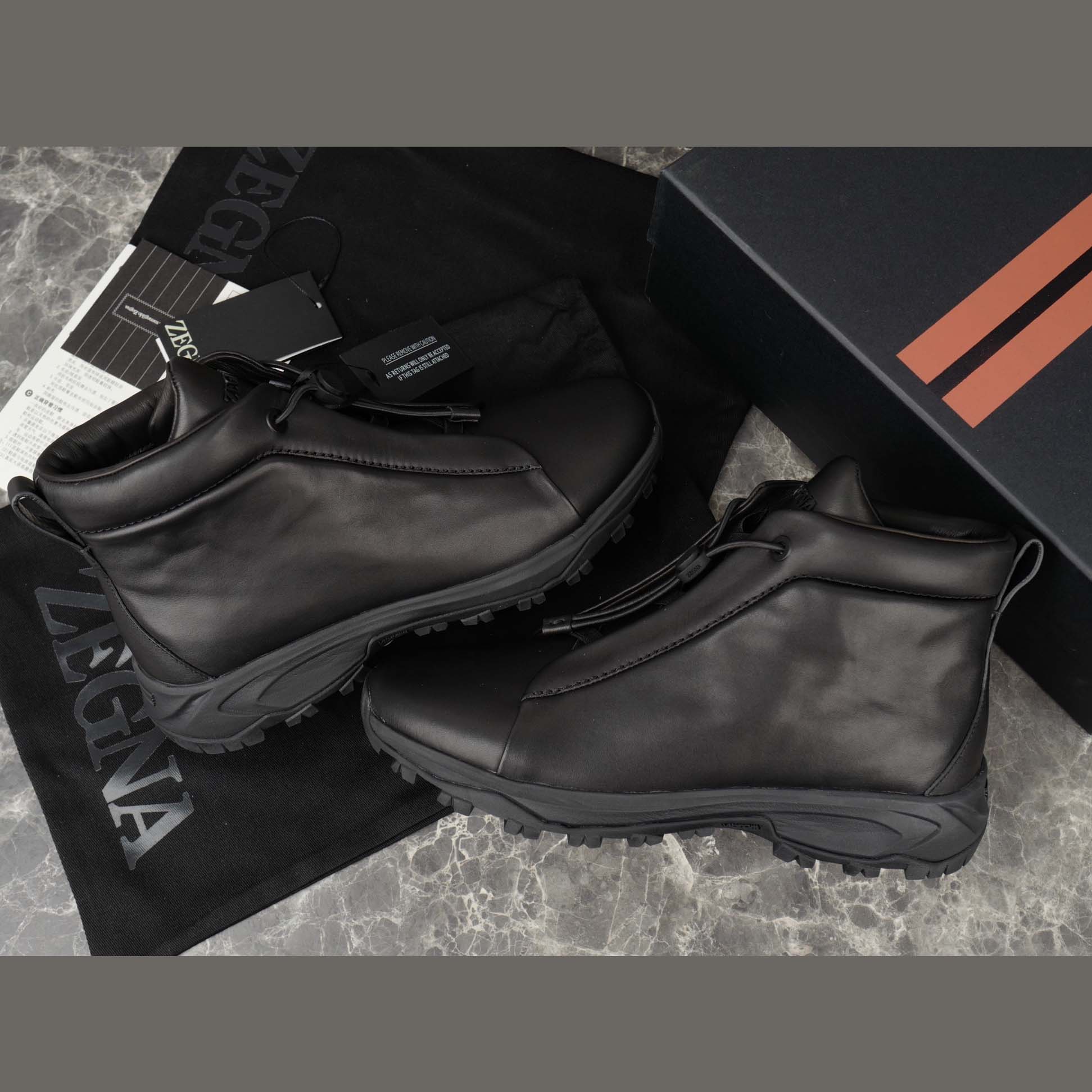 Zegna Black Leather Triple Stitch™ Vetta Sneakers - DesignerGu