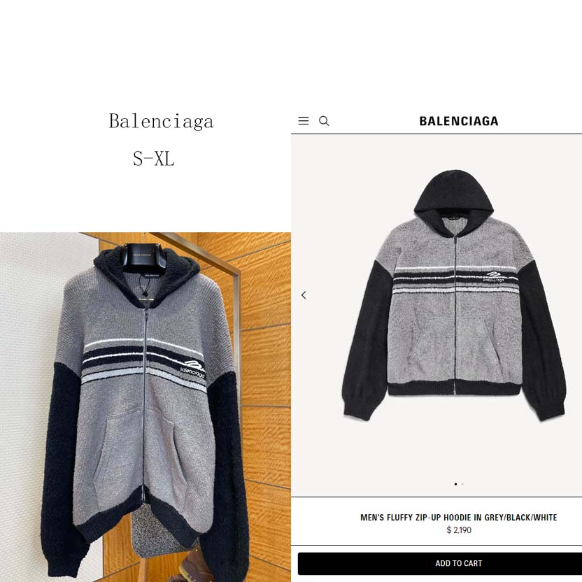 Balenciaga Fluffy Zip-Up Hoodie In Grey - DesignerGu