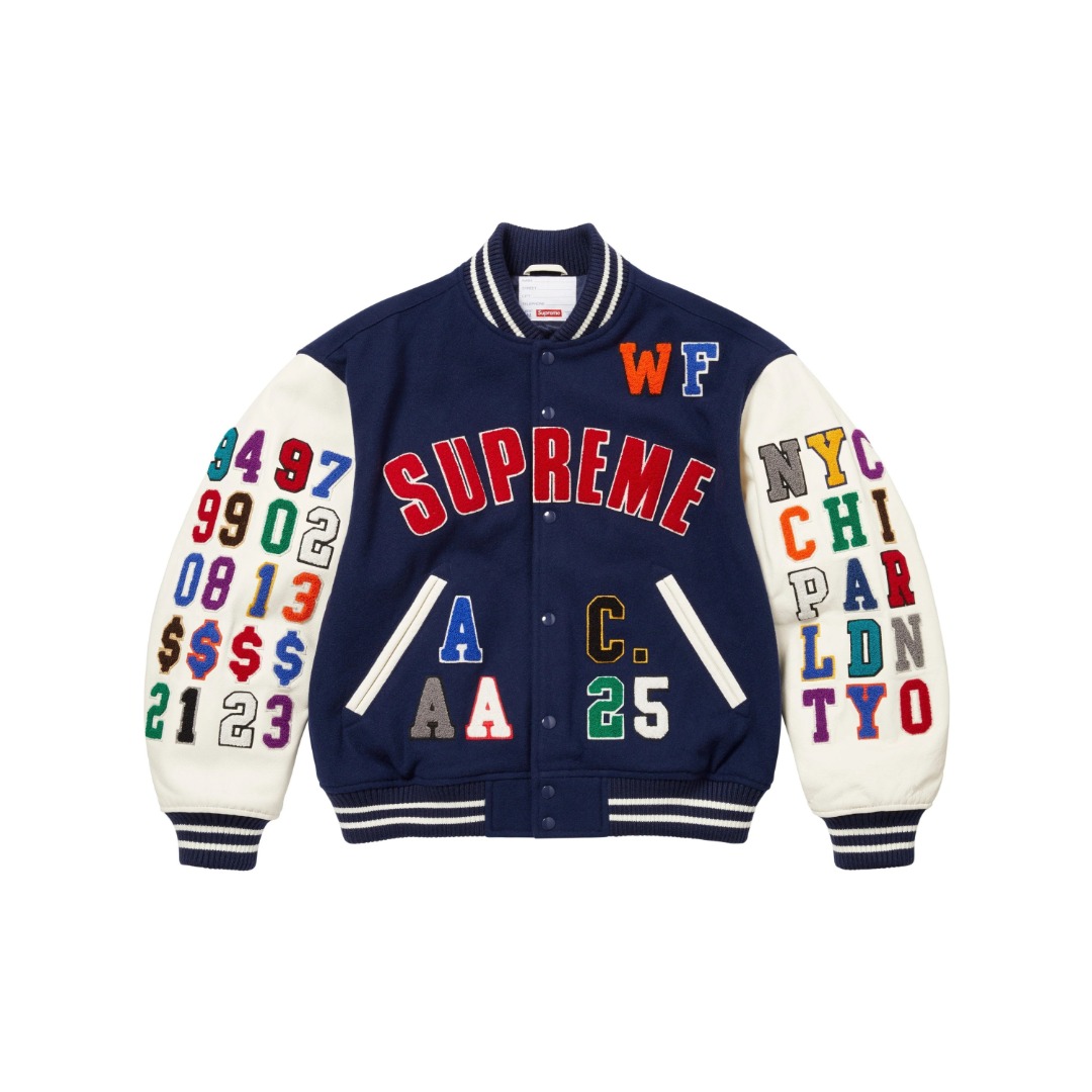 Supreme Praises Varsity Jacket 'Navy' - DesignerGu