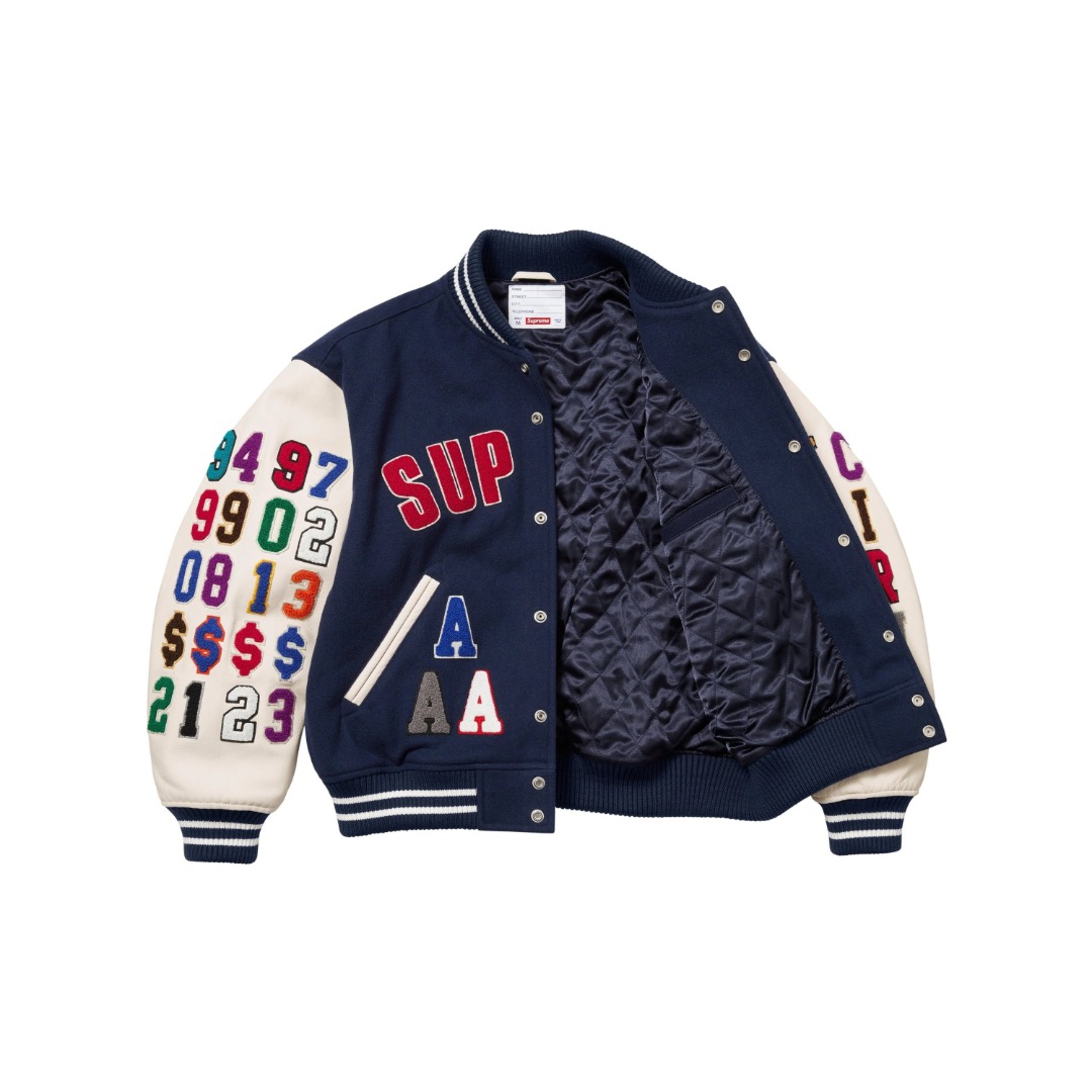 Supreme Praises Varsity Jacket 'Navy' - DesignerGu