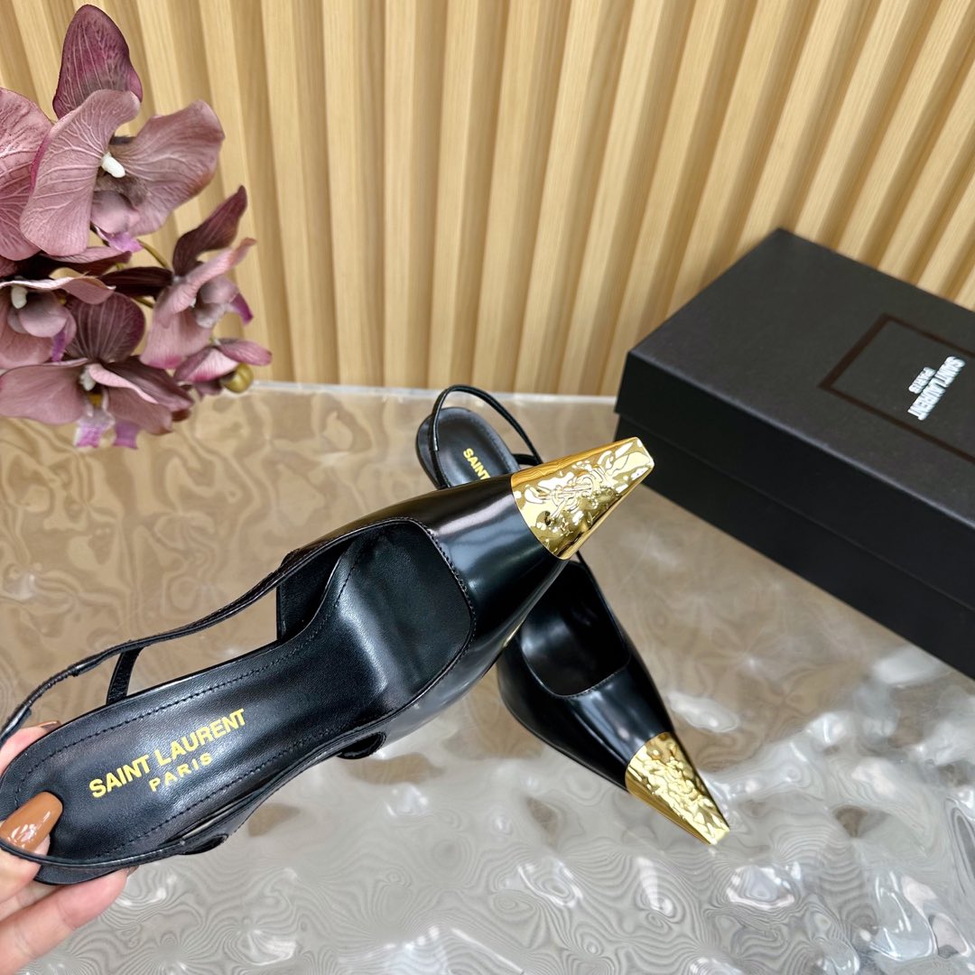 Saint Laurent Jeanne 110 Leather Slingback Pumps  - DesignerGu