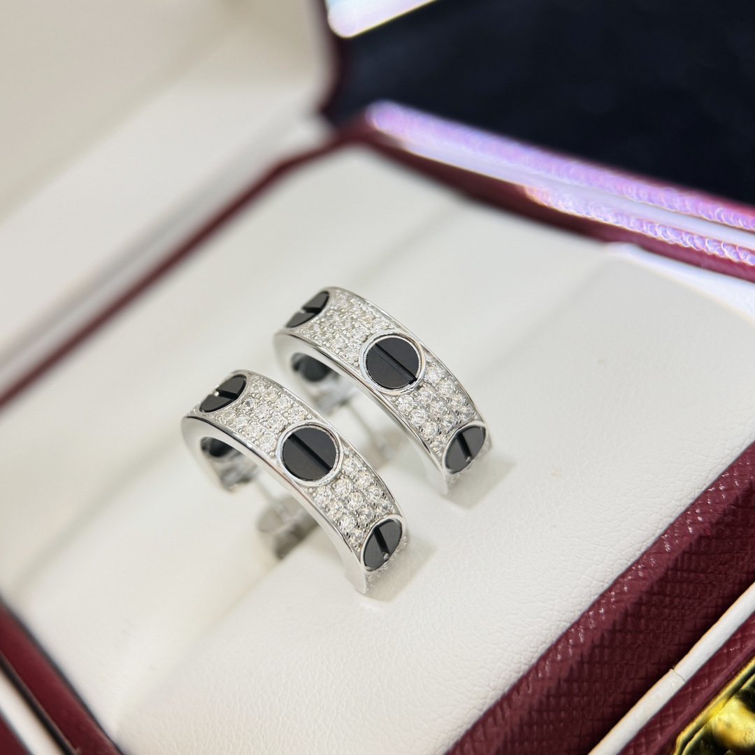 Cartier Love Diamond Ceramic Earrings - DesignerGu