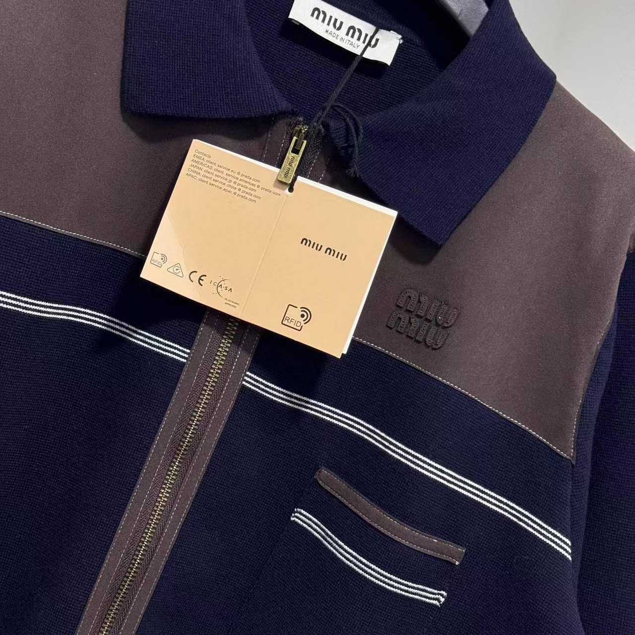 Miu Miu Wool And Leather Zipper Cardigan - DesignerGu