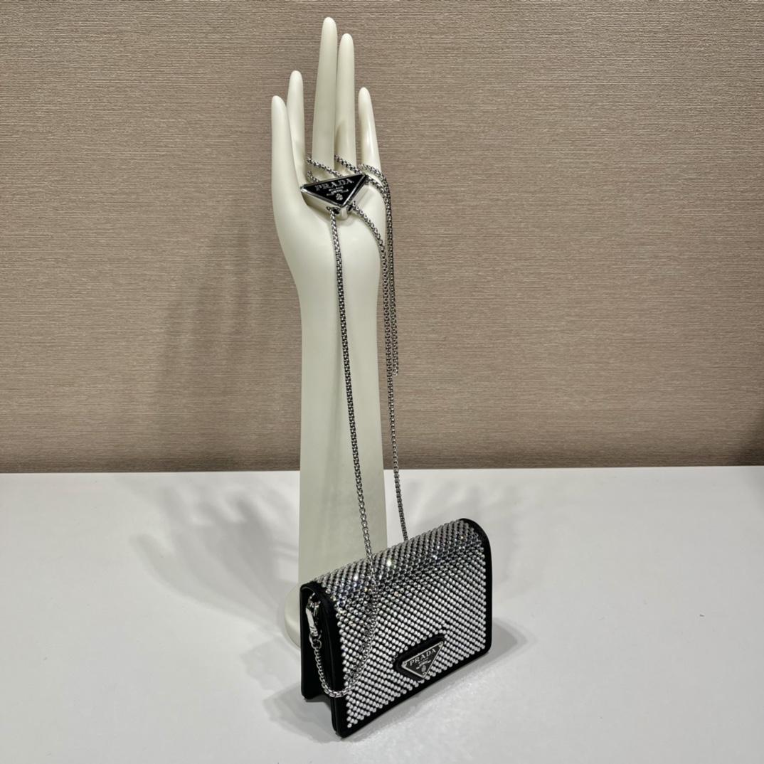 Prada Cardholder With Shoulder Strap And Crystals - DesignerGu