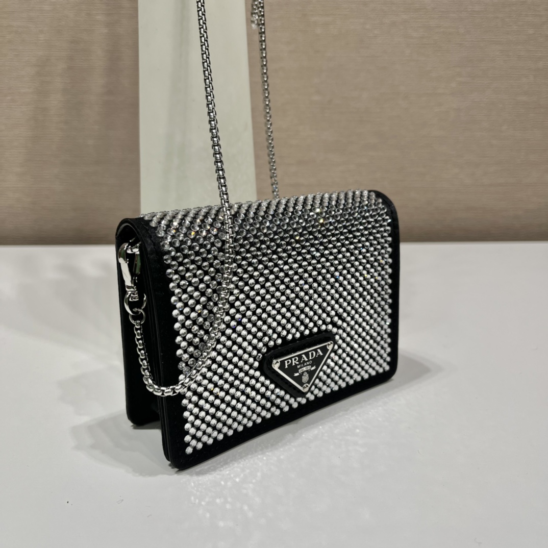 Prada Cardholder With Shoulder Strap And Crystals - DesignerGu