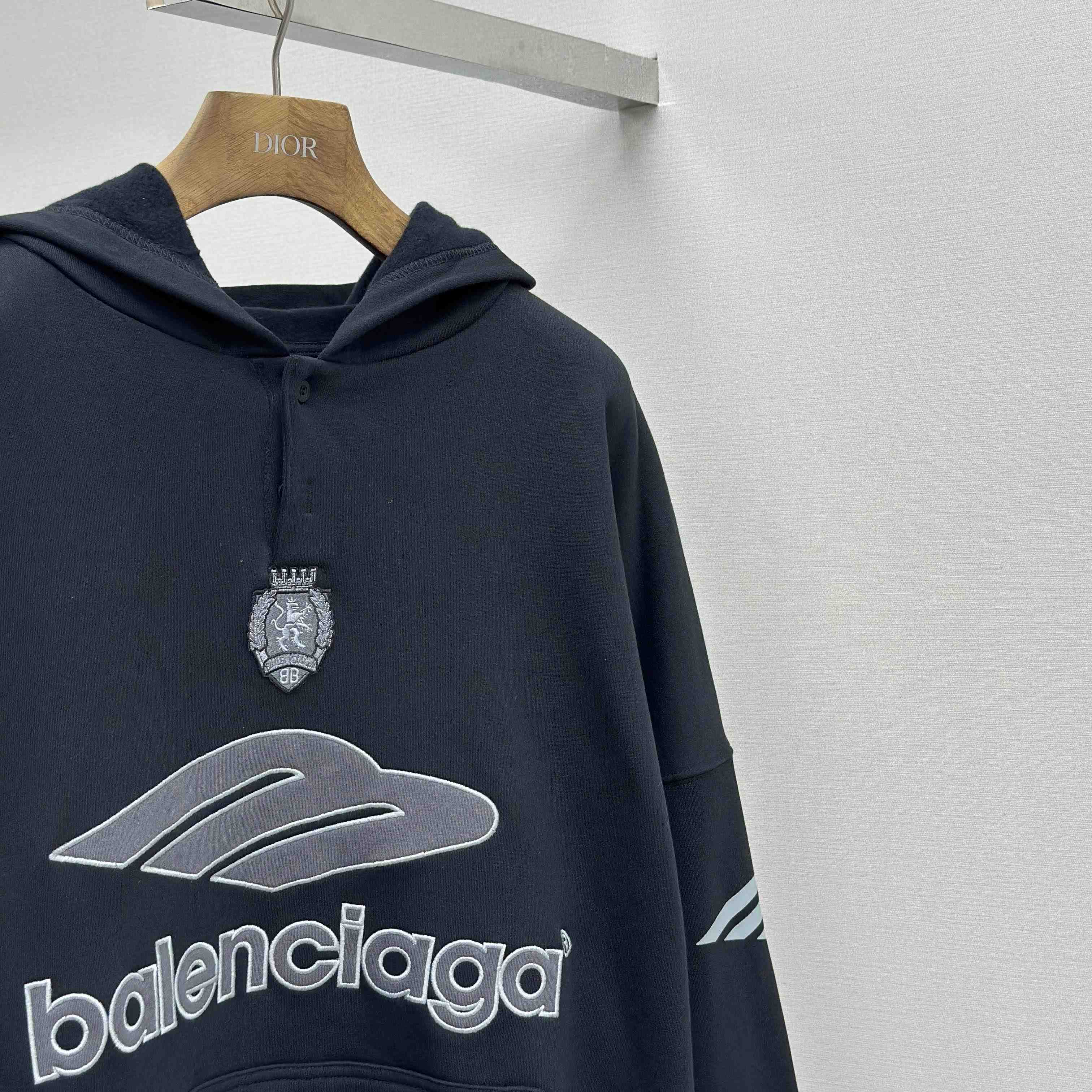 Balenciaga 3B Football Polo Hoodie In Black - DesignerGu