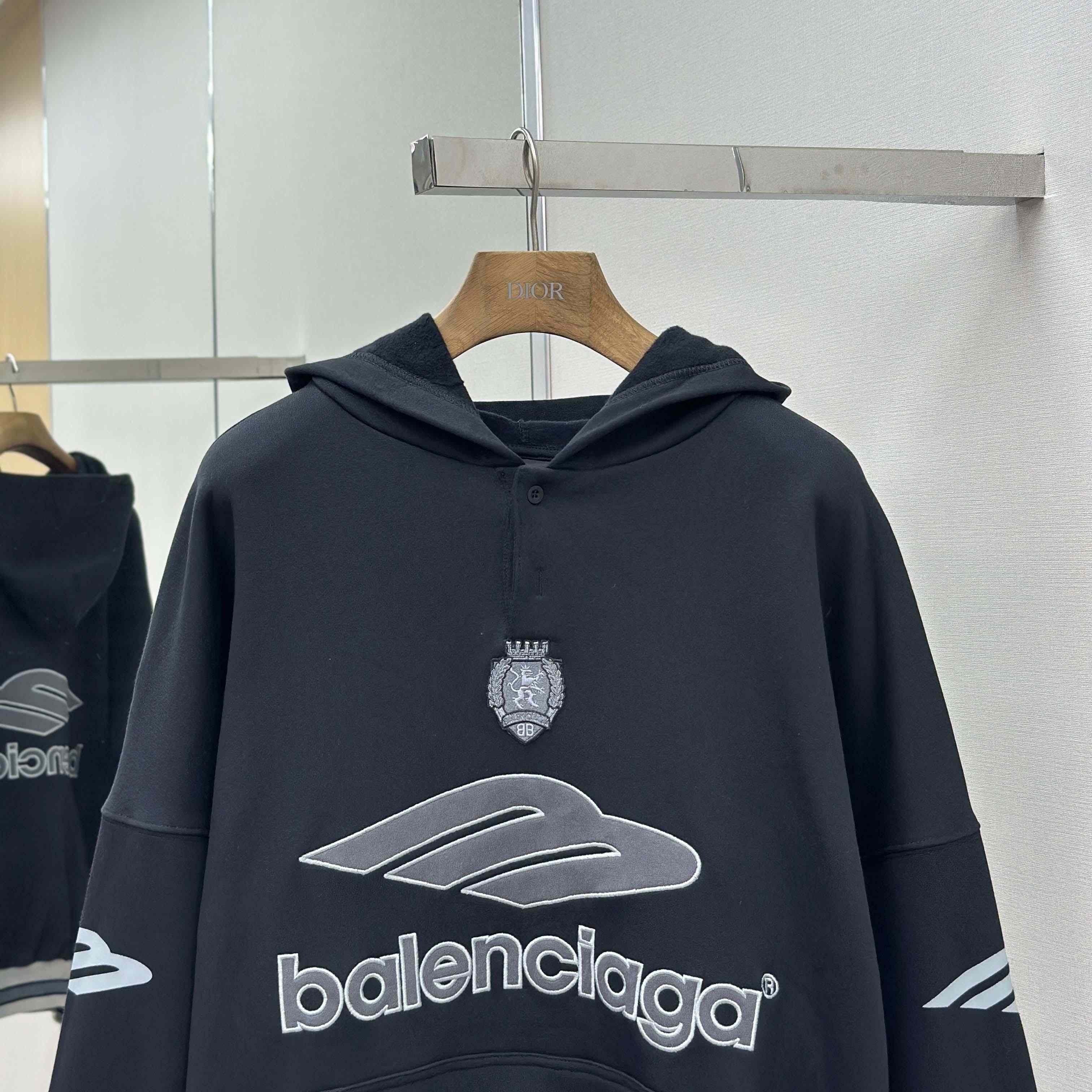 Balenciaga 3B Football Polo Hoodie In Black - DesignerGu