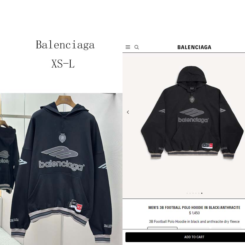 Balenciaga 3B Football Polo Hoodie In Black - DesignerGu