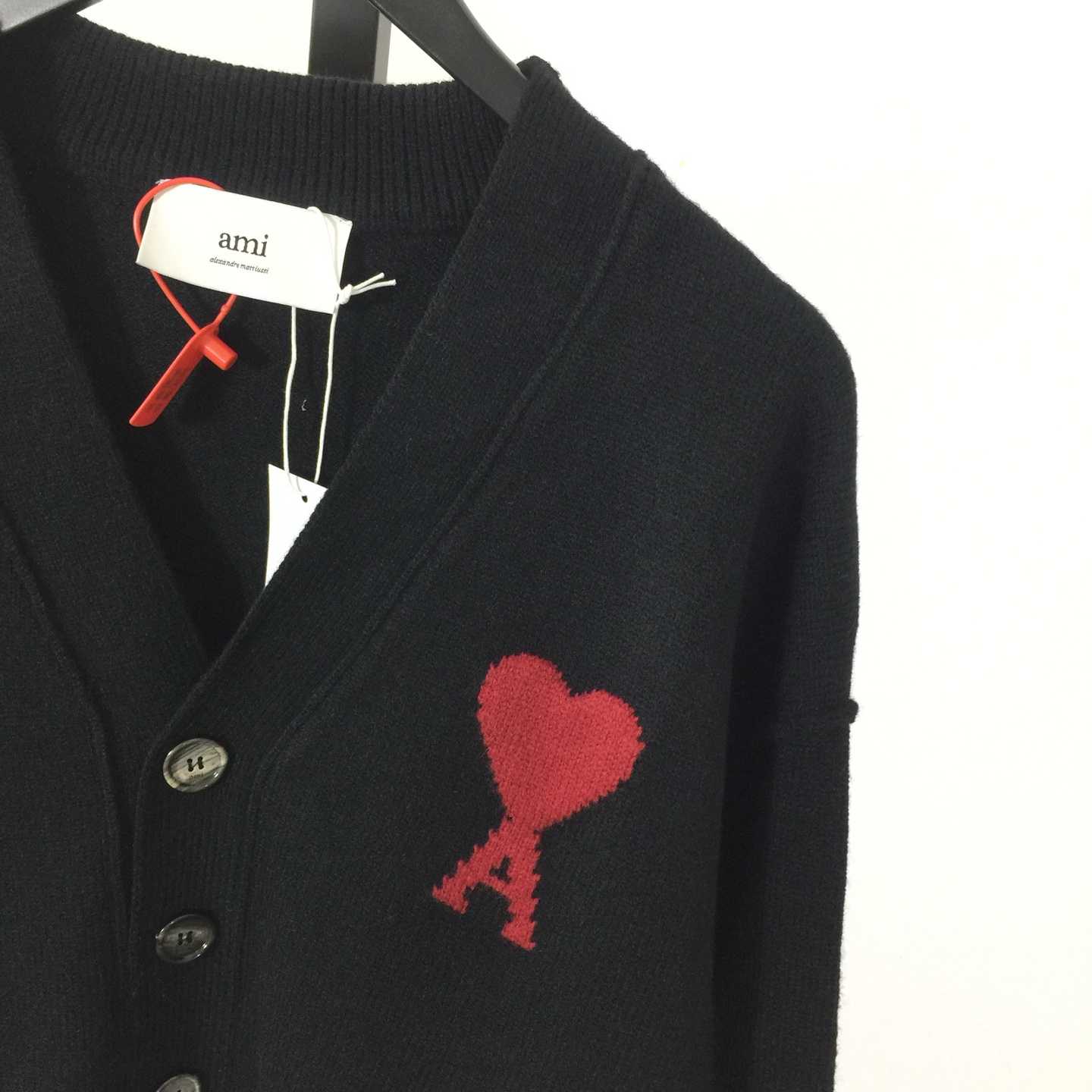 AMI Paris Black Wool Ami De Coeur Cardigan  - DesignerGu