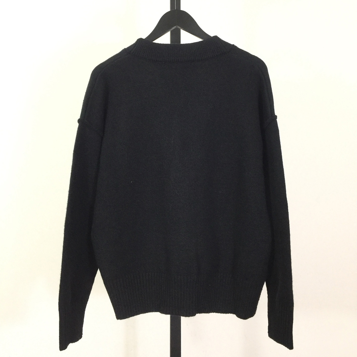 AMI Paris Black Wool Ami De Coeur Cardigan  - DesignerGu